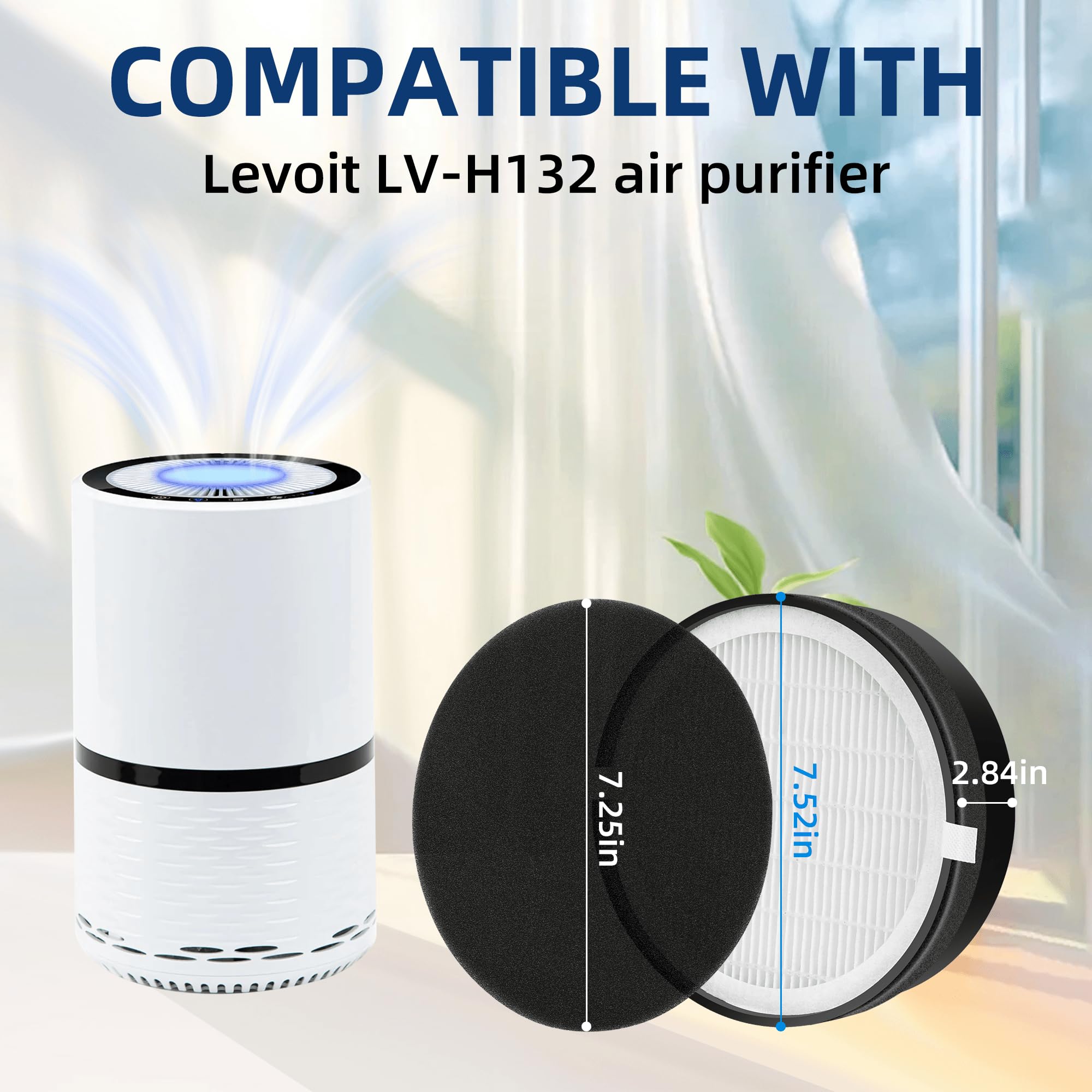 Lv H132 Replacement Filter For Levoit Lv H132 Air Purifier, 3 In 1 H13 True Hepa Filter Replacement Part Lv H132 Rf, 2 Pack