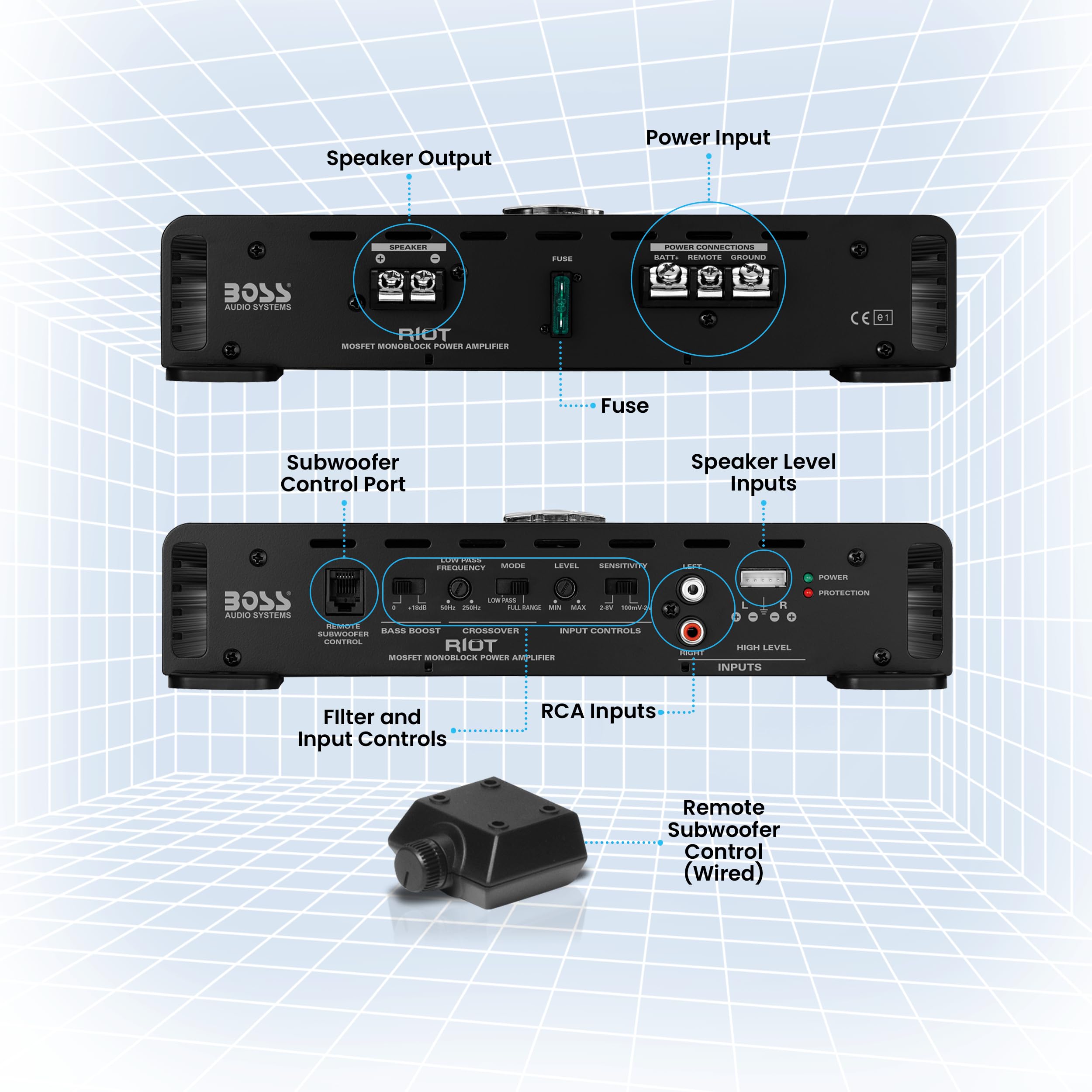 Boss Audio Systems R1100M S Monoblock Car Amplifier   1100 High Output, 2 8 Ohm Stable, Low/High Level Inputs, Low Pass Crossove