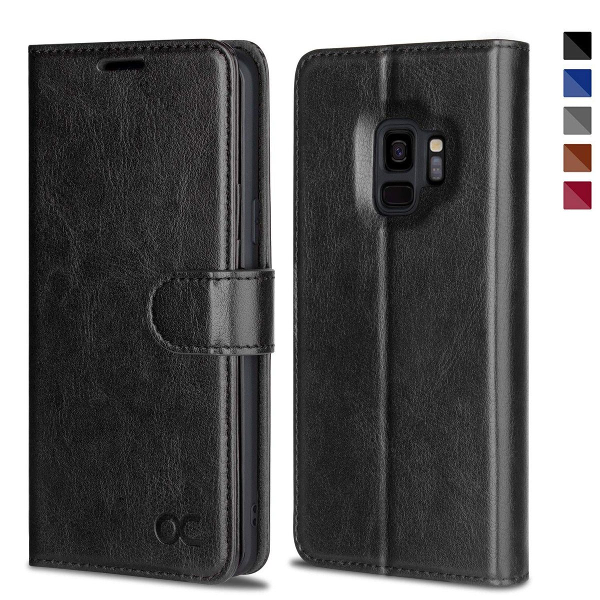 Ocase Samsung Galaxy S9 Case Leather Flip Wallet Case For Samsung Galaxy S9 Devices (Black)