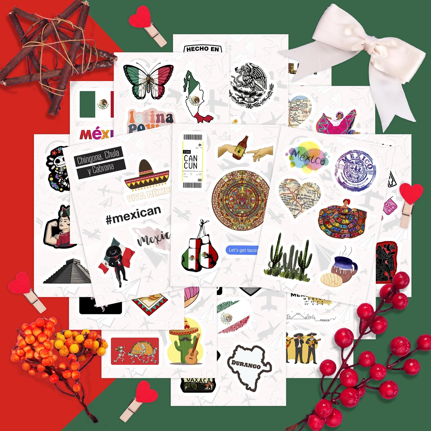 100Pcs Mexico Stickers, Mexican Stickers For Water Bottle And Laptop   Mexico Party Favors & Decorations, Waterproof Vinyl Decal