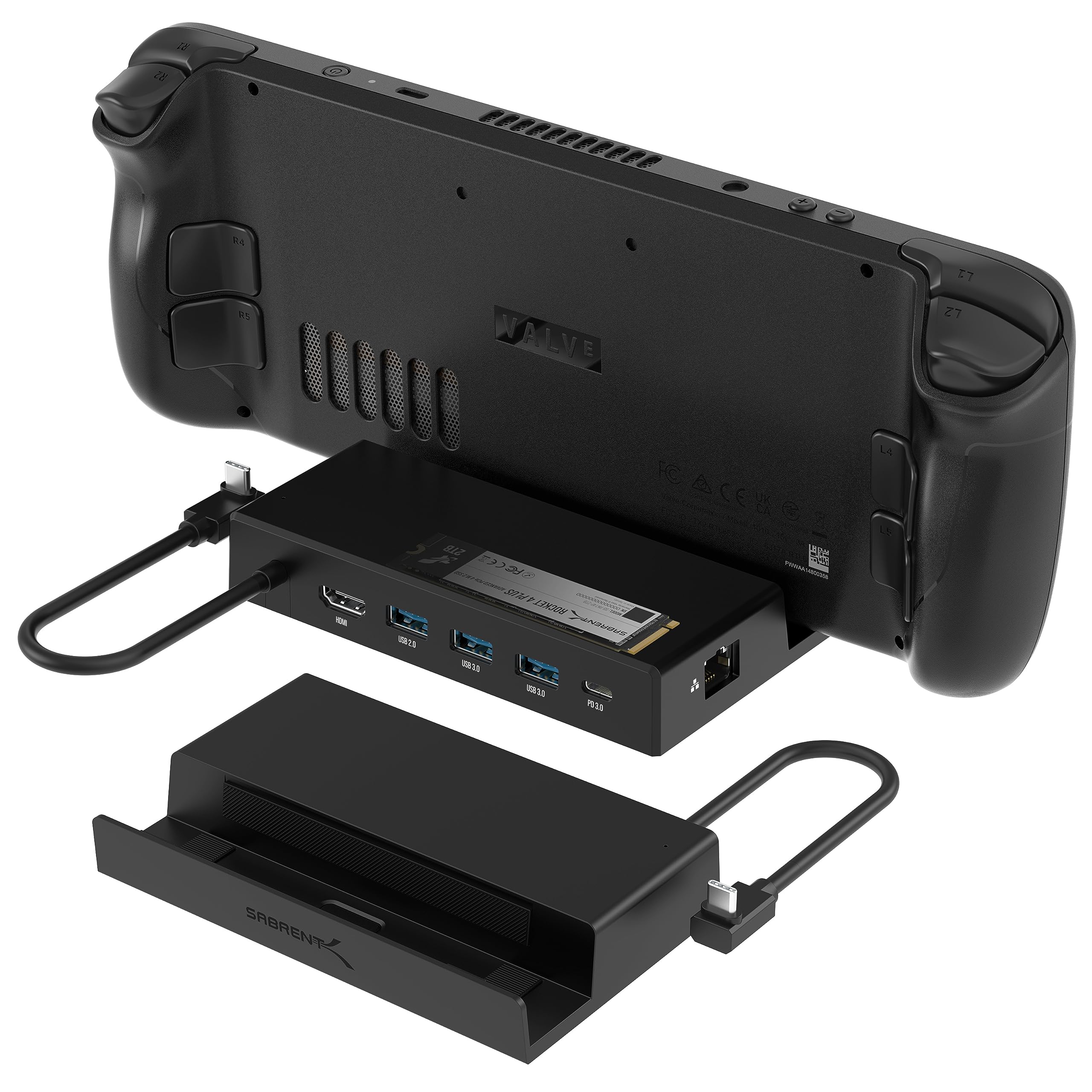 Sabrent Docking Station Compatible With Steam Deck, 7 In 1 Dock With M.2 Ssd Slot, Hdmi 2.0 4K@60Hz, Gigabit Ethernet, Dual Usb 