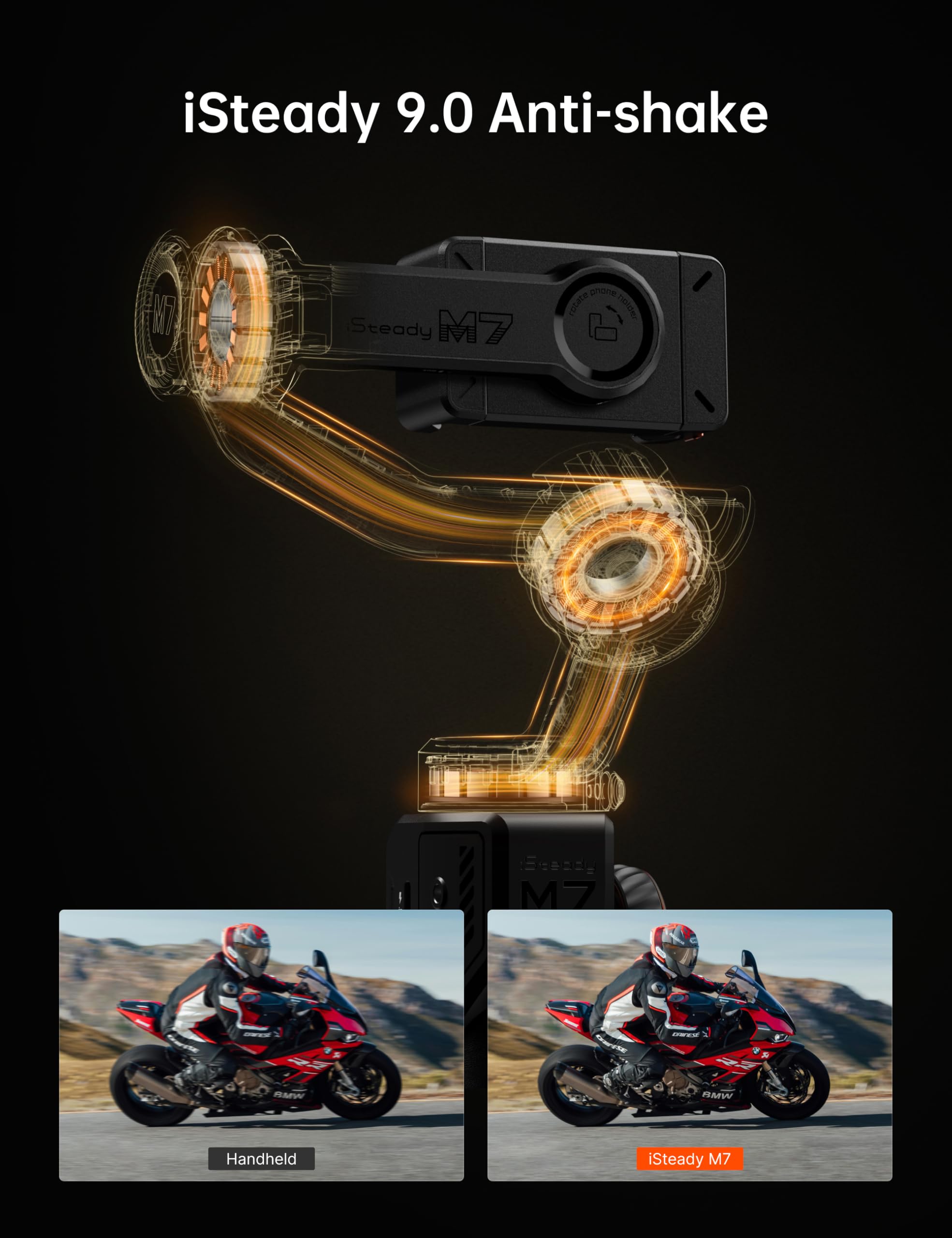 Hohem Isteady M7 Smartphone Gimbal Stabilizer, Ai Tracking Sensor With Fill Light, 1.4 Full Color Detachable Touchscreen Remote