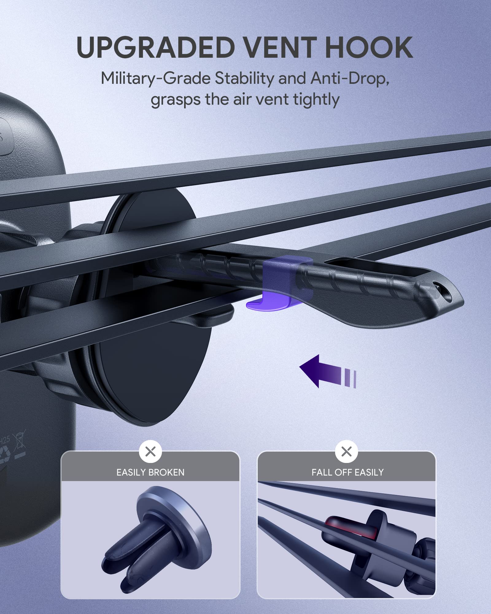 Phone Mount For Car [Super Stable & Easy] Upgraded Air Vent Clip Car Phone Holder Mount Fit For All Cell Phone With Thick Case H