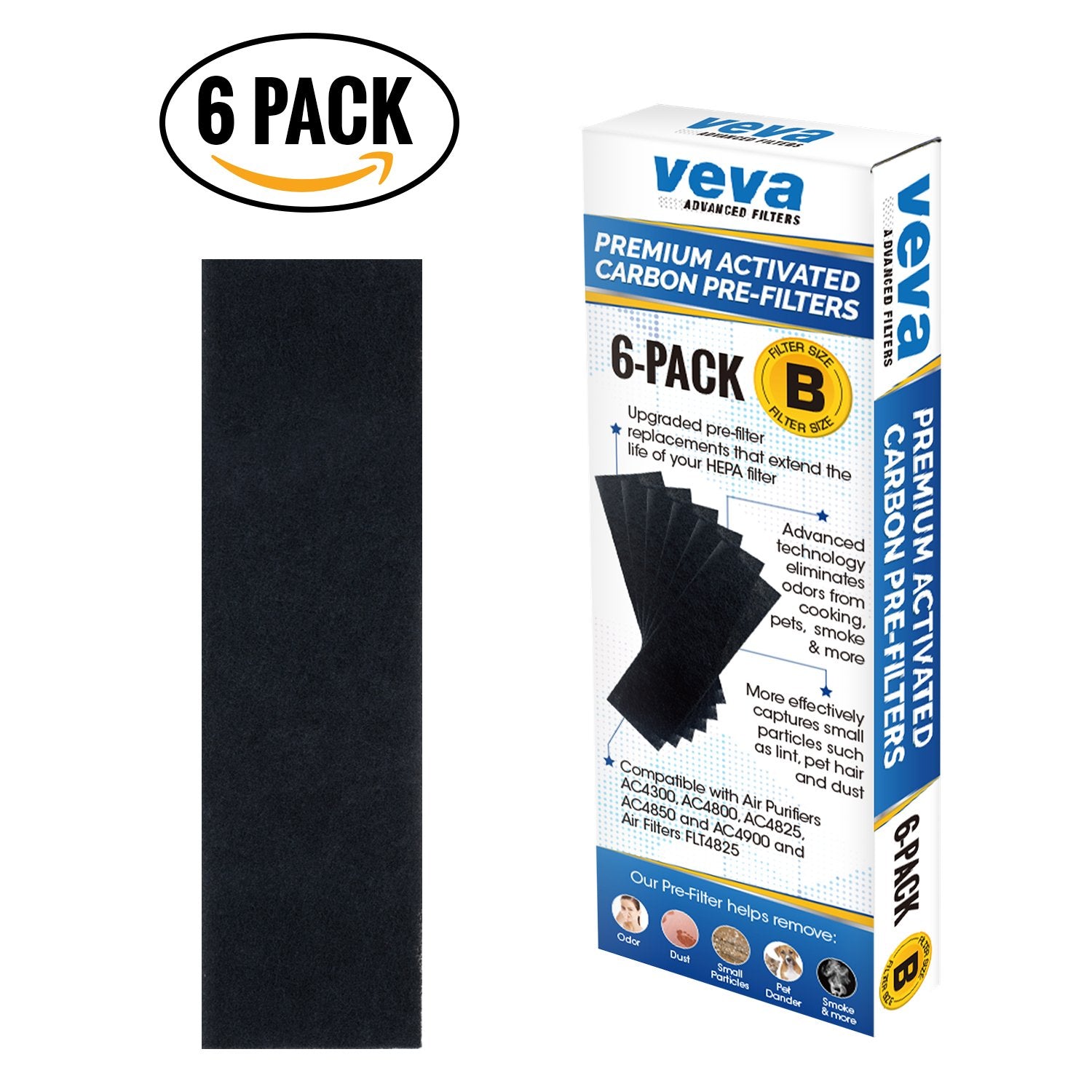 Veva Replacement Pre Filter 6 Pack Compatible With Germ Guardian Air Purifier Models Ac4800 Series (Ac4825, Ac4825E) And Filter