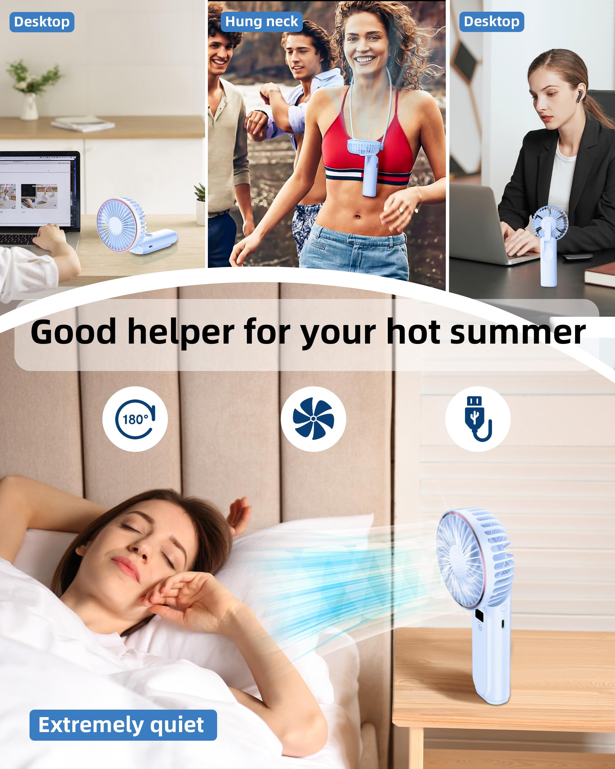 Tunise Portable Handheld Fan, Portable Fan Rechargeable, 4000Mah, 180 Adjustable, 6 Speed Wind, Display Electricity In Real Time