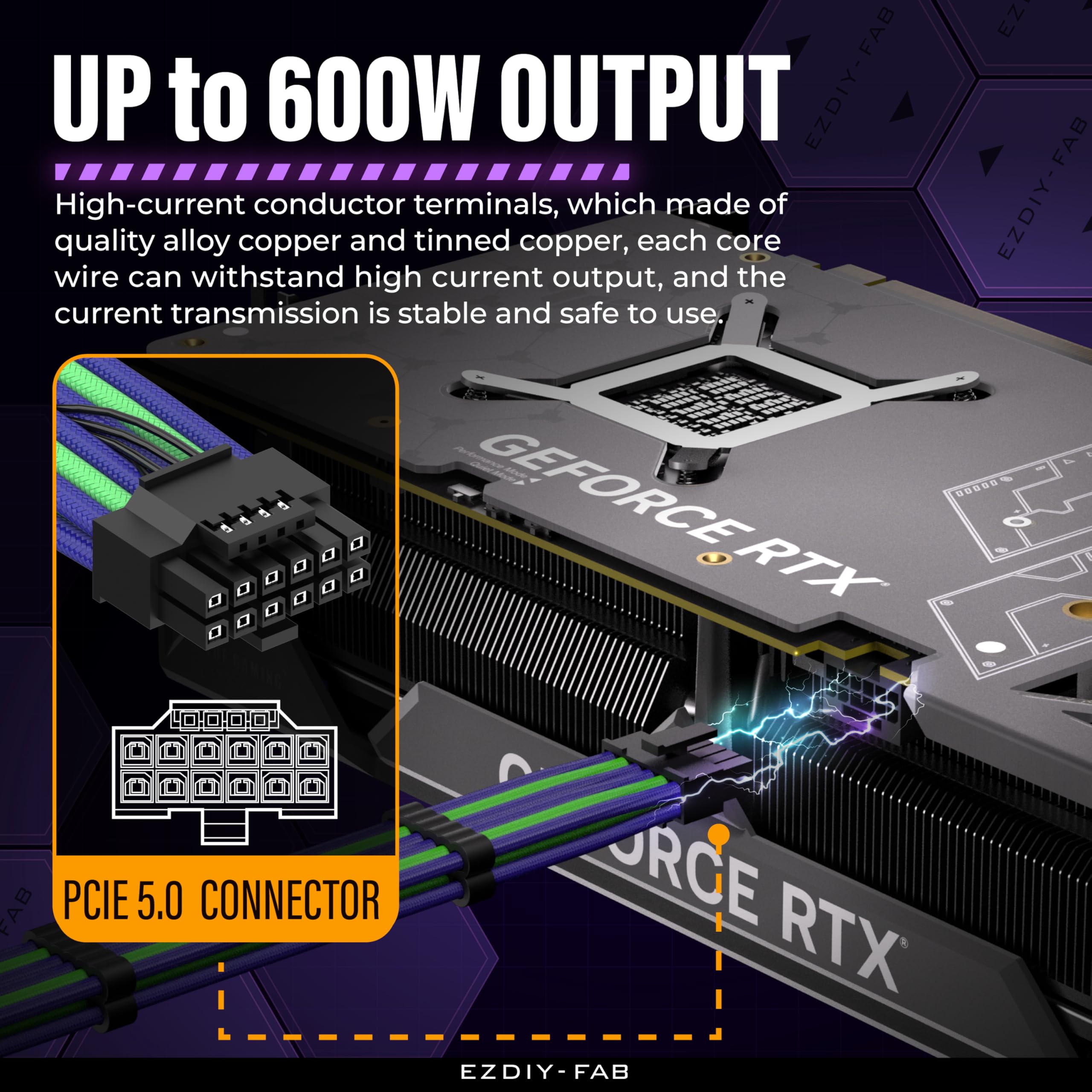 Ezdiy Fab Gpu Power Sleeved Cable Extension, 16Pin(12+4) 12Vhpwr Pcie 5.0 Connector Male To Female For Rtx4070Ti Super, 4080 Sup