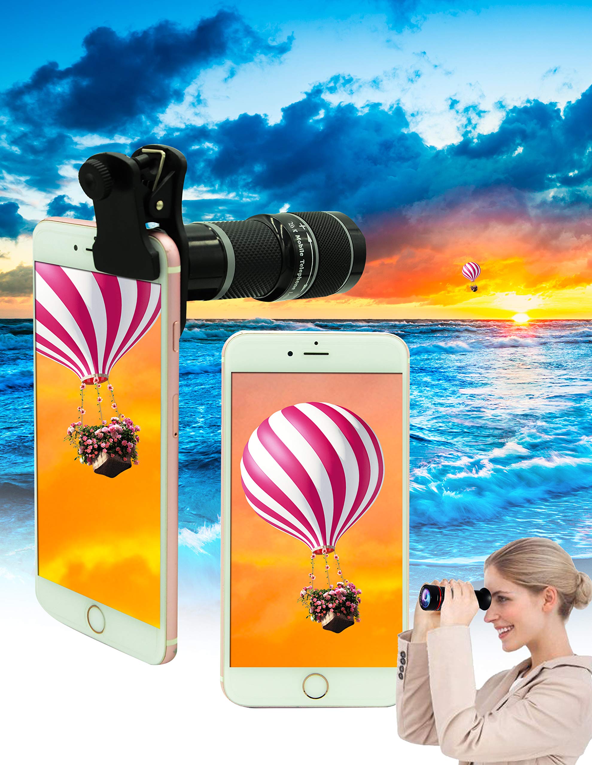 Cell Phone Camera Lens Kit,11 In 1 Universal 20X Telephoto 0.63Wide Angle 15X Macro 198�Fisheye 2X Telephoto Kaleidoscope Cpl Starlight Eyemask Tripod,For Most Iphone Smartphone (Black)