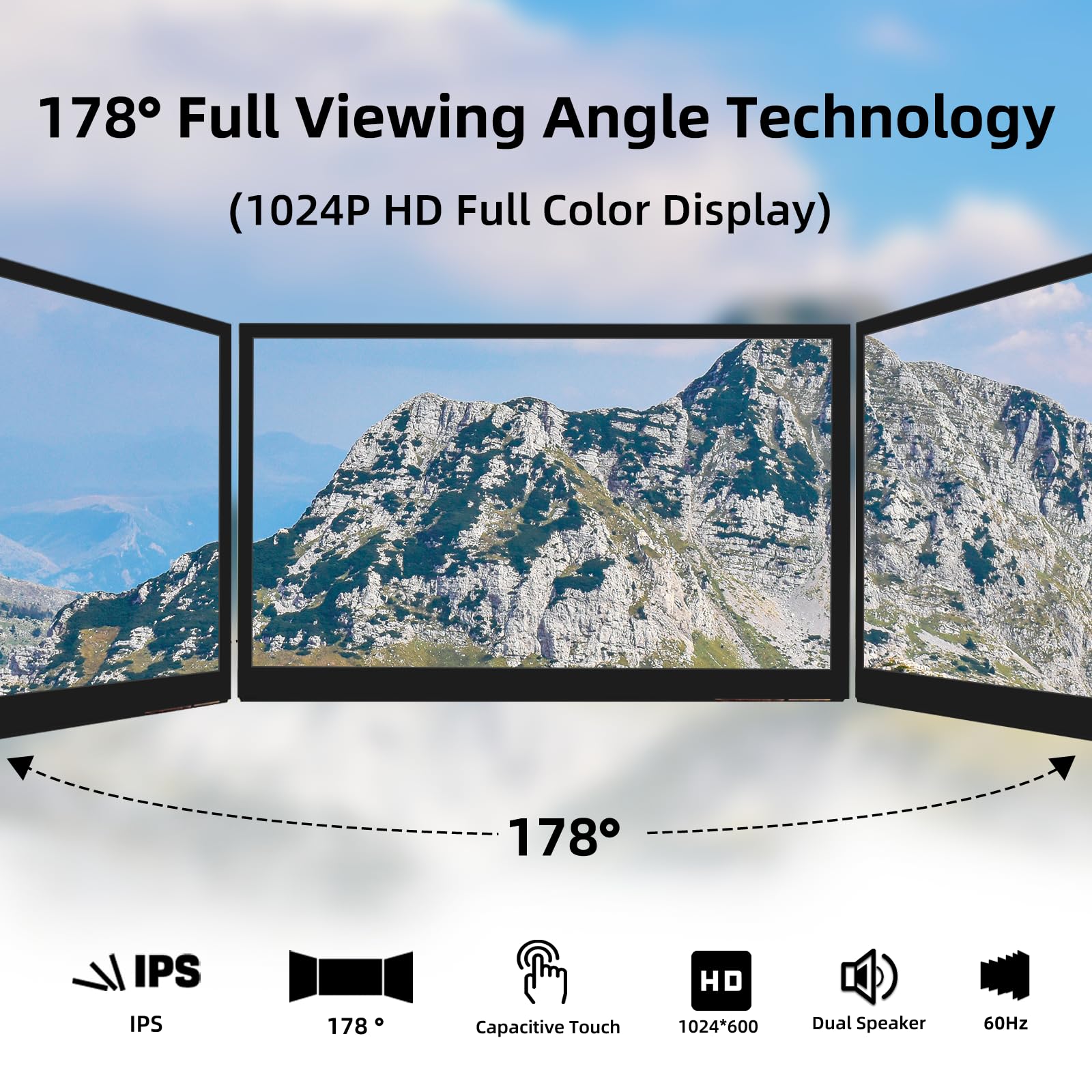 Ipistbit Raspberry Pi Screen, 10.1 Inch Touchscreen Monitor, Ips 1024  600, Dual Built In Speakers, Hdmi Portable Monitor Compat