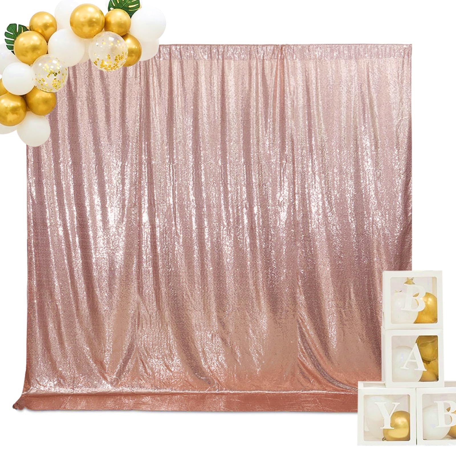 Squarepie Sequin Backdrop Non Transparent Background Sparkly Curtain For Wedding Party 6Ft X 8Ft Rose Gold