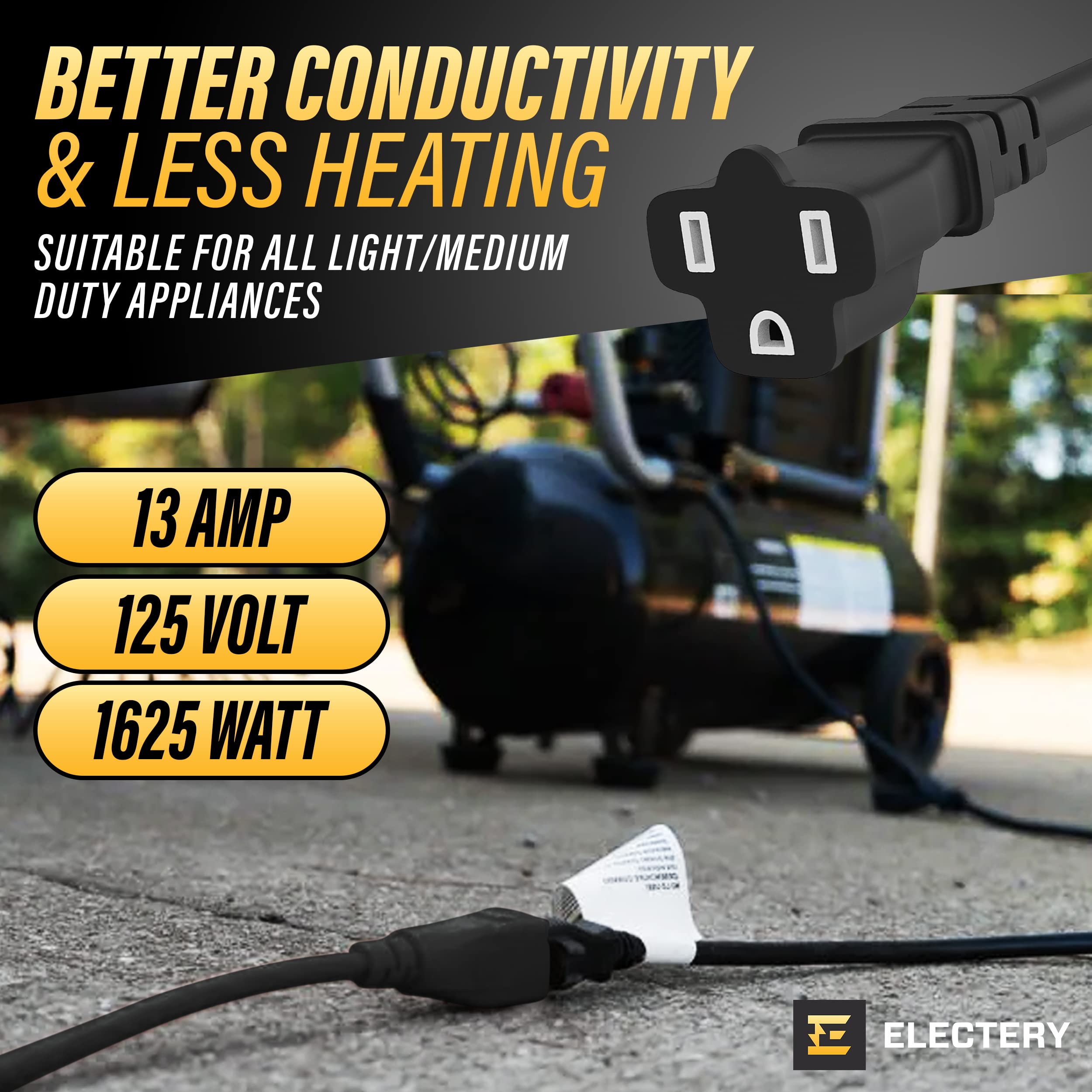 Black Extension Cord 12 Ft 16/3 Sjtw 3 Prong Outdoor Extension Cord 10+ Ft   13 Amps, 125V, Power Cord   Flexible Waterproof Wea