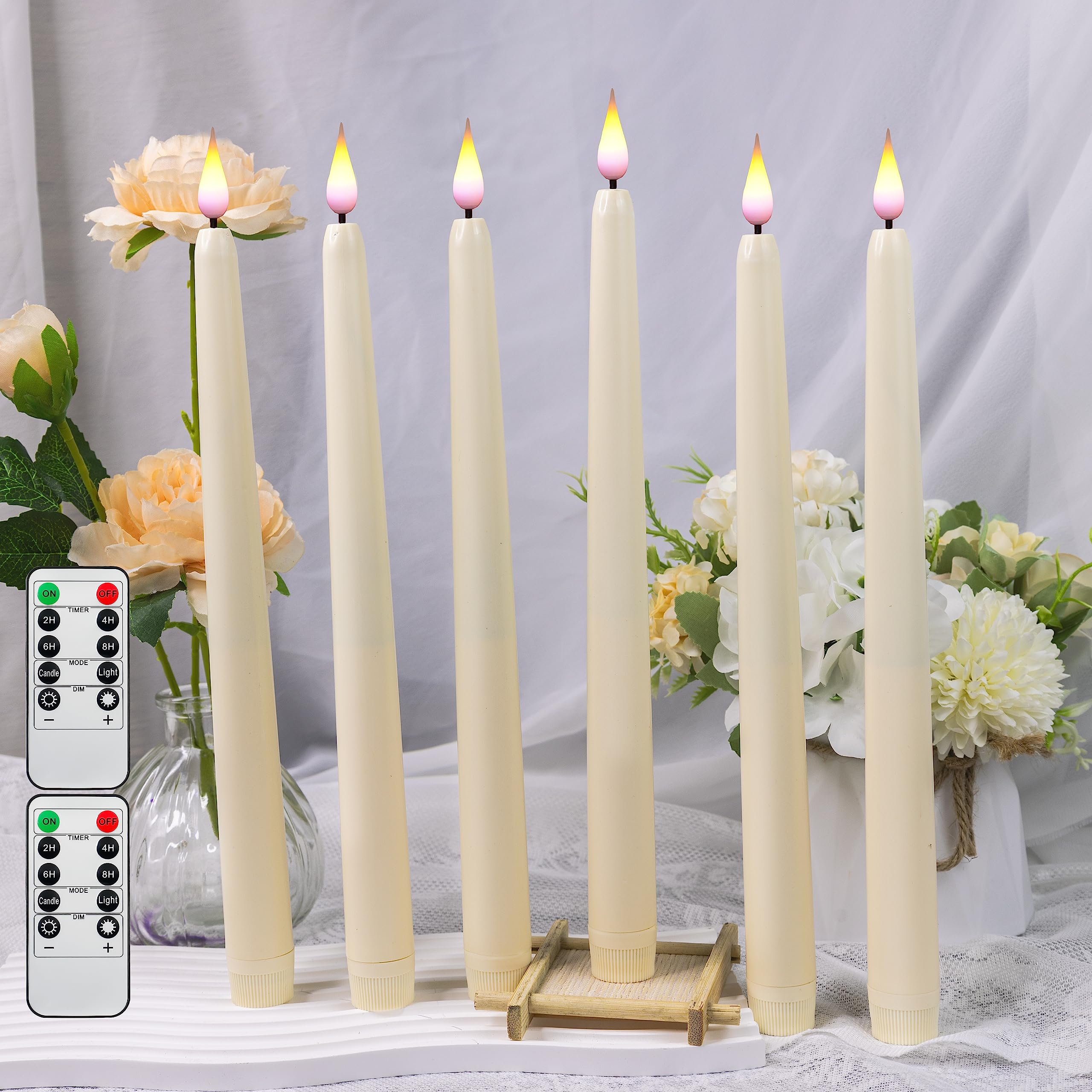 Kiexung Fireless Cone Candle Flickering, Battery Powered Led Warm 3D Candle Core Window Candle With 10 Keys Remote Control, Chri