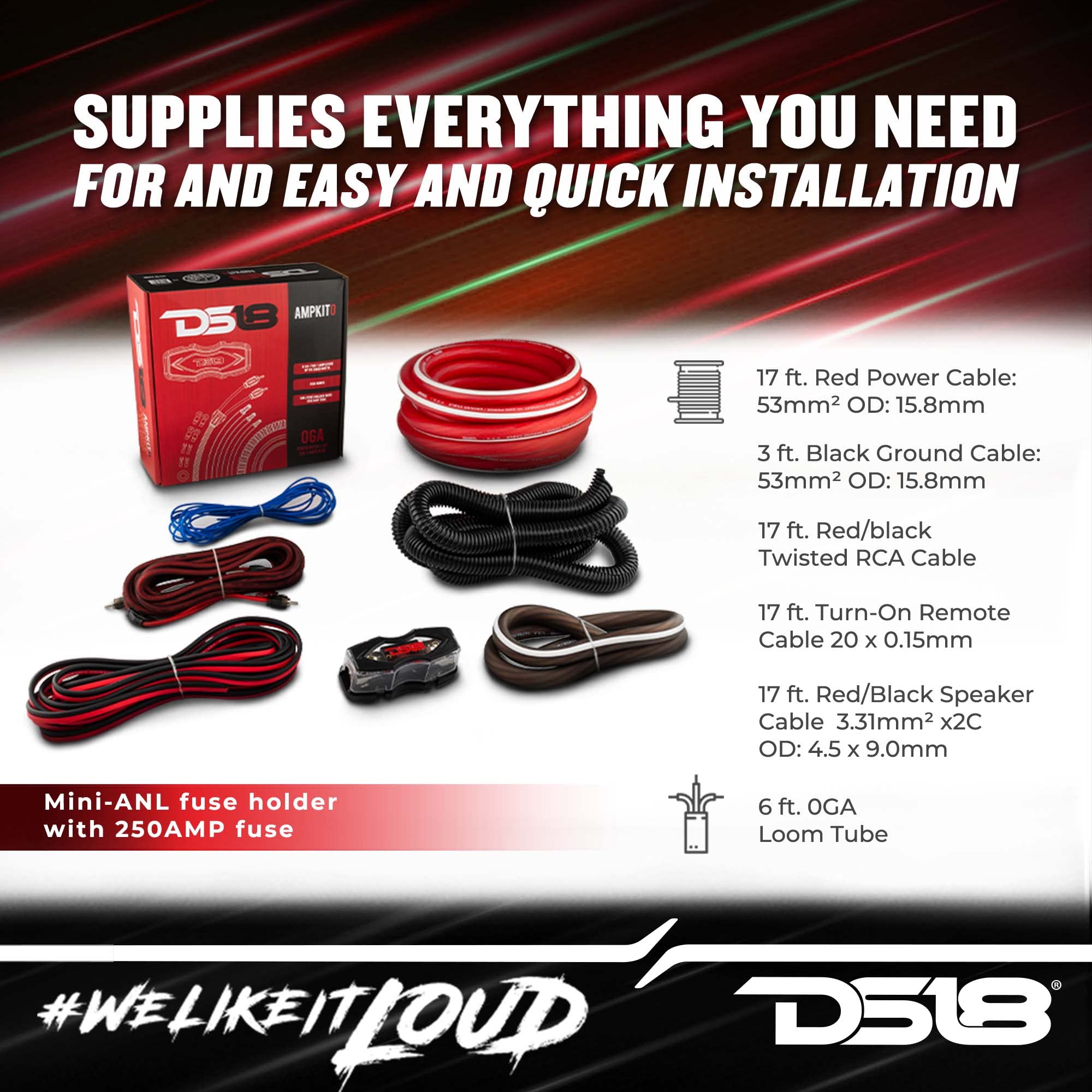 Ds18 Ampkit0 0 Gauge Cca Complete Amp Wiring Kit   Amplifier Install Wiring 1/0 Ga Amp Kit Pro Installation Cables Up To 3000 Wa