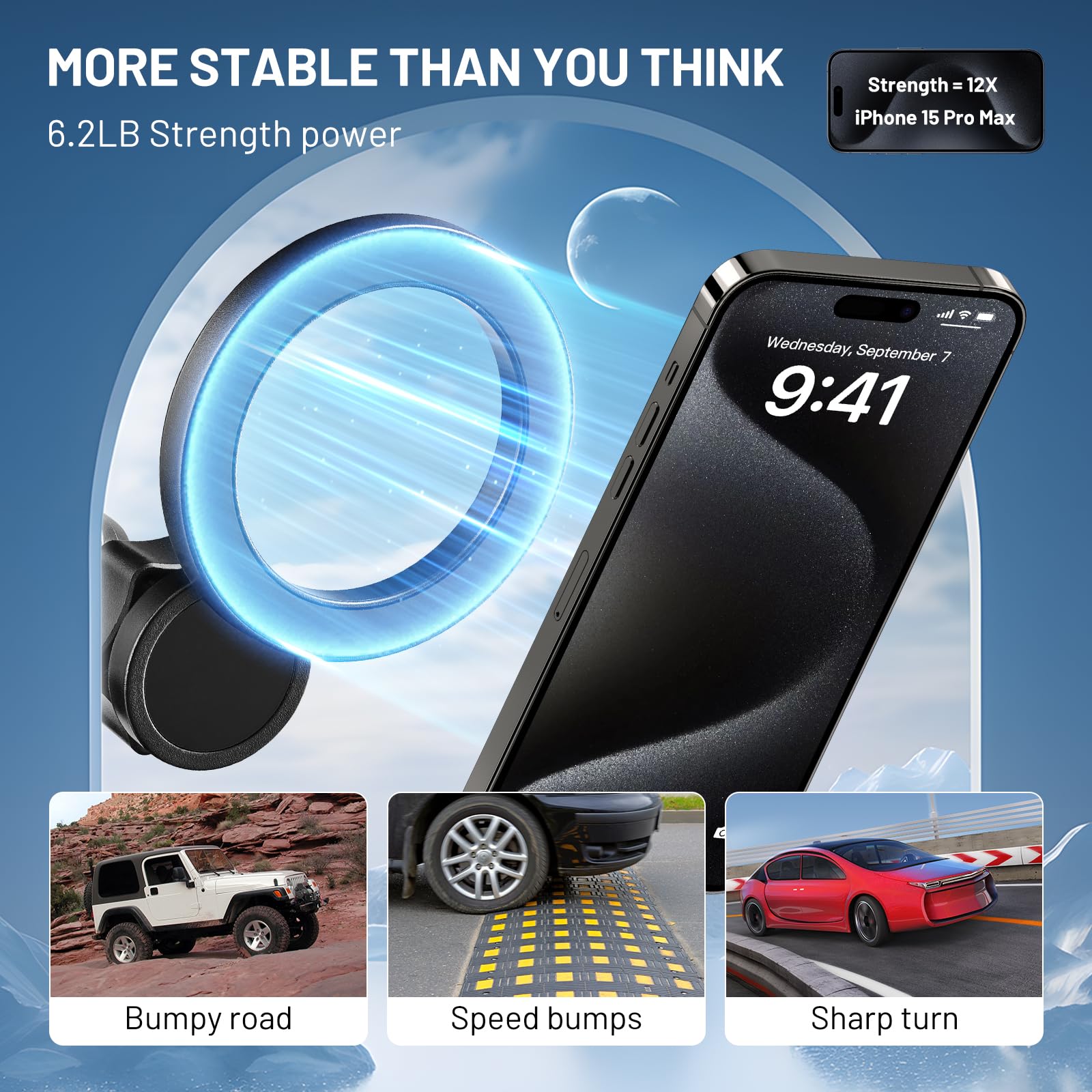 This Hill Magnetic Cup Holder Phone Mount, Compatible With Magsafe, 4.1'' Base Adjustable Height Car Cup Holder Compatible With