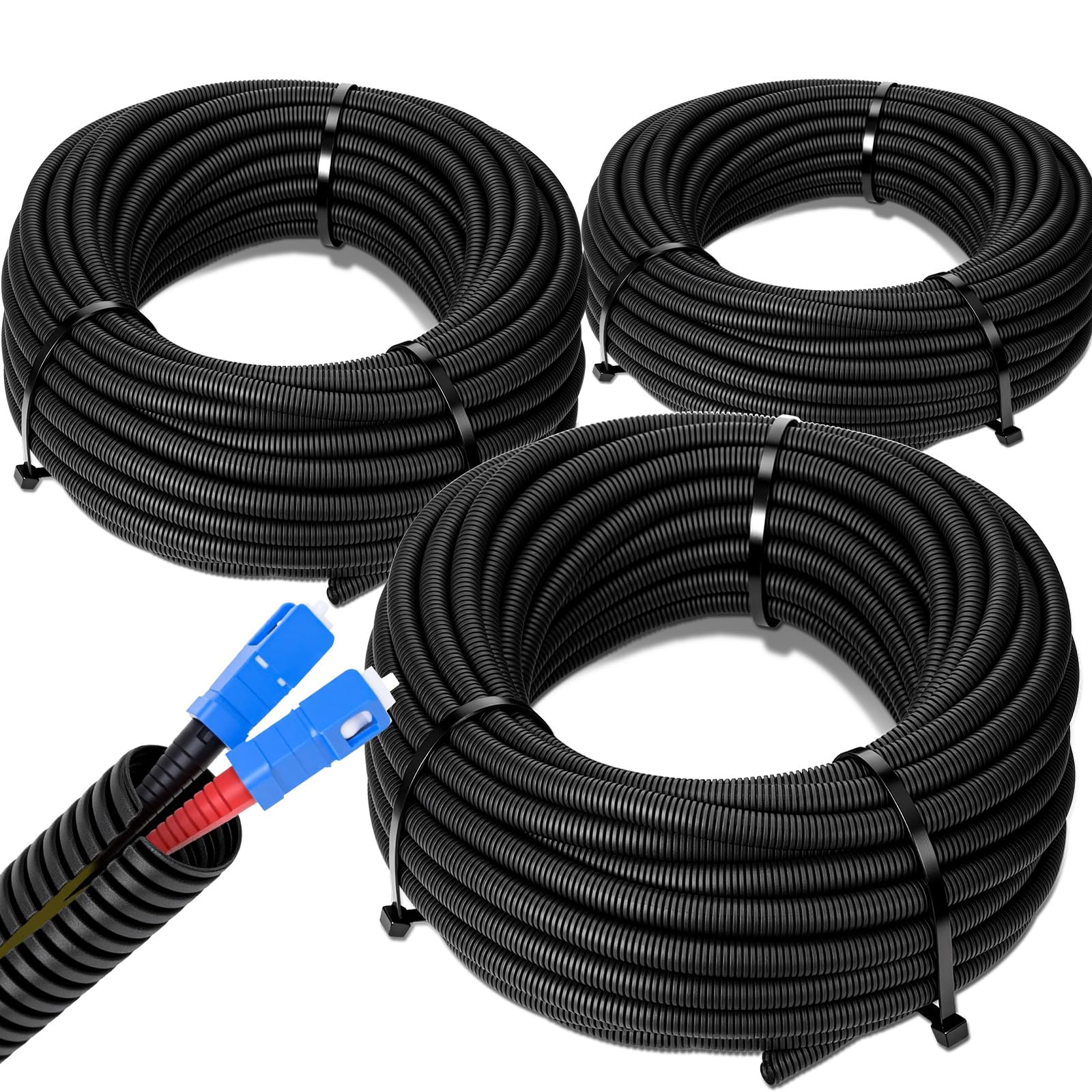 Sasylvia 1/4, 1/2, 3/8 x 15 ft Split Wire Loom Tubing Automotive Wire Loom Assortment Split Cable Sleeves Bulk Flexible Electric