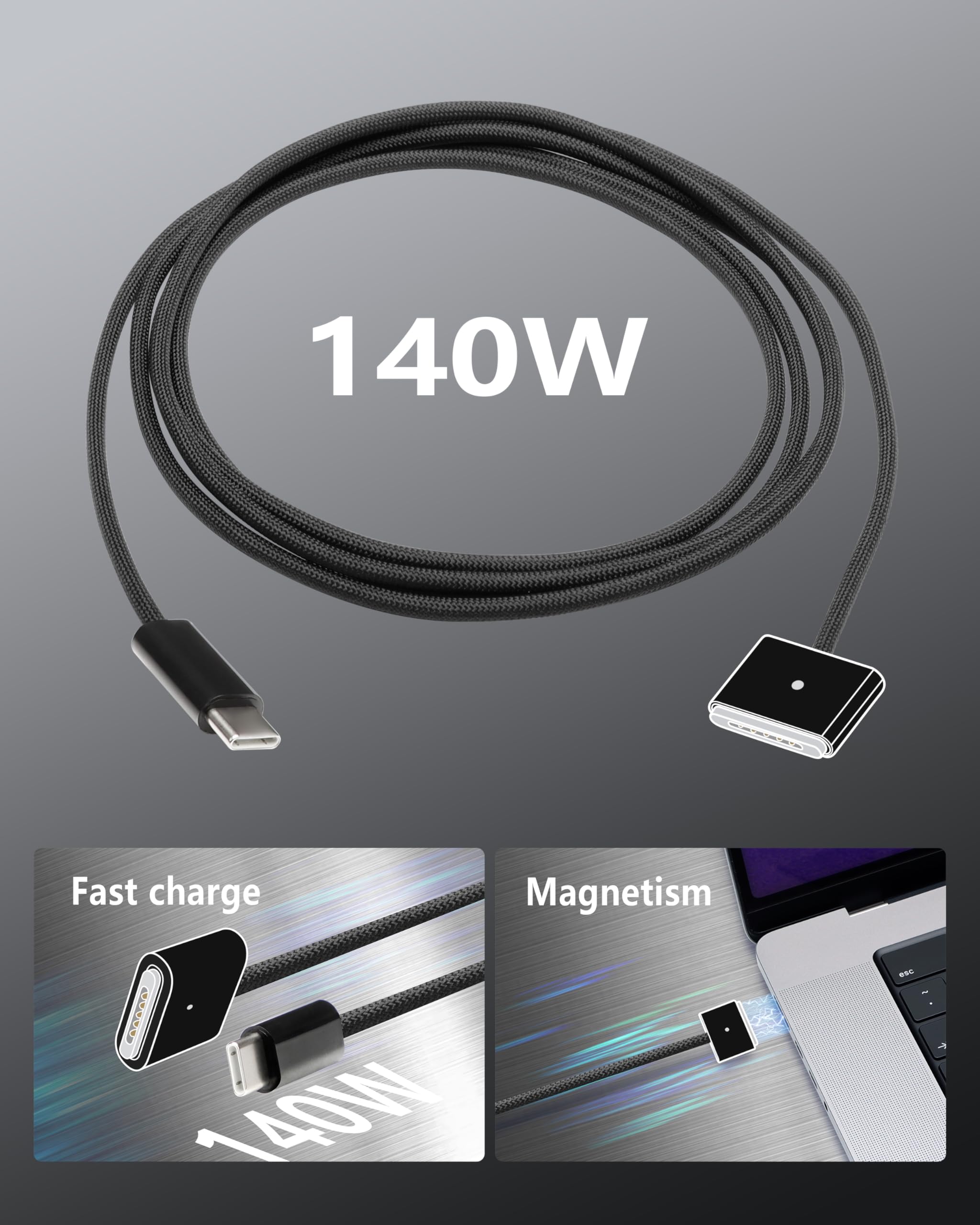 Derlulu Usb C To Magnetic 3 Fast Charging Cable (2 M/6.6 Ft), Usb C Cable Compatible With Macbook Air (15''/13'' M3 2024, 15'' M