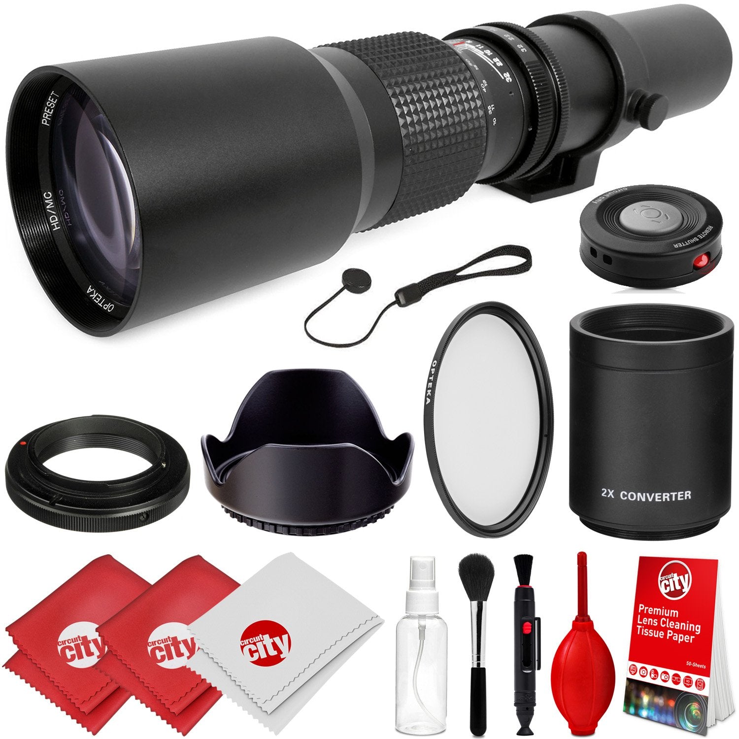 Opteka 500mm/1000mm f/8 Manual Telephoto Lens for Nikon F D6, D5, D4, Df, D850, D810, D800, D780, D750, D610, D500, D7500, D7200
