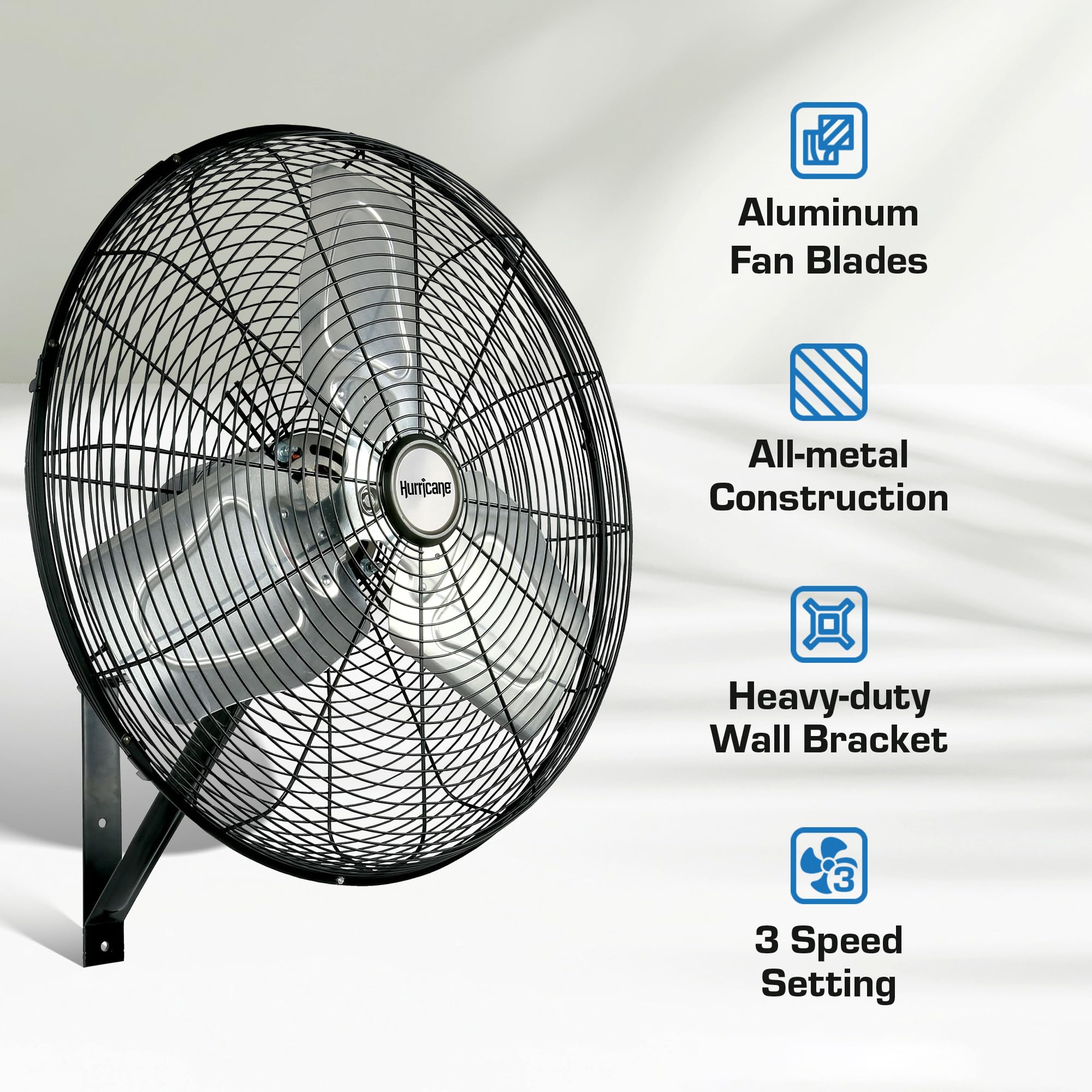 Hurricane Oscillating Wall Mount Fan, 3 Quiet Speeds, Pro Commercial Grade, 30''