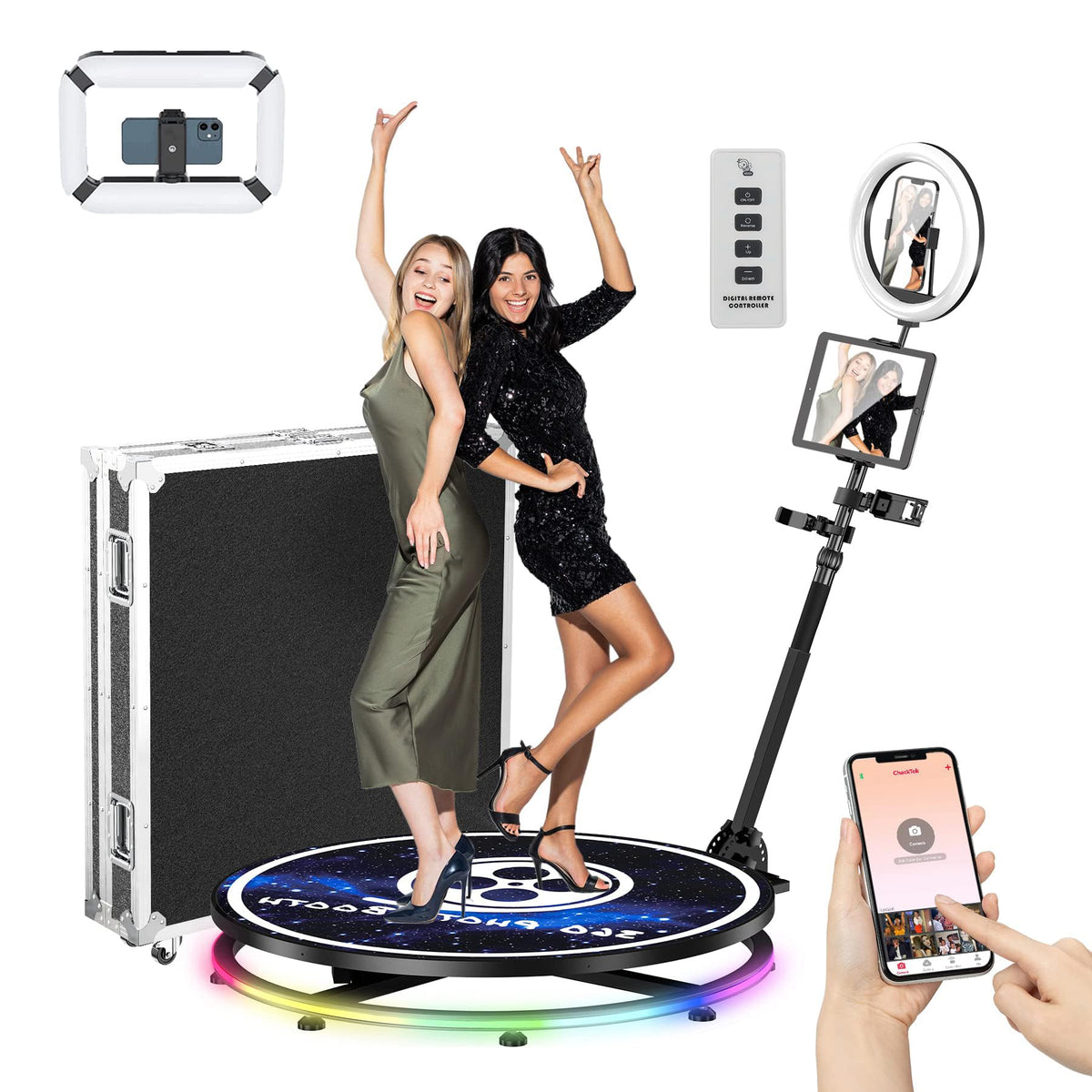 Yckjnb 360 Photo Booth 26.8'' Machine With Flight Case,2 People Stand,Free Custom Logo With Extra Replacement Accessories,Softwa