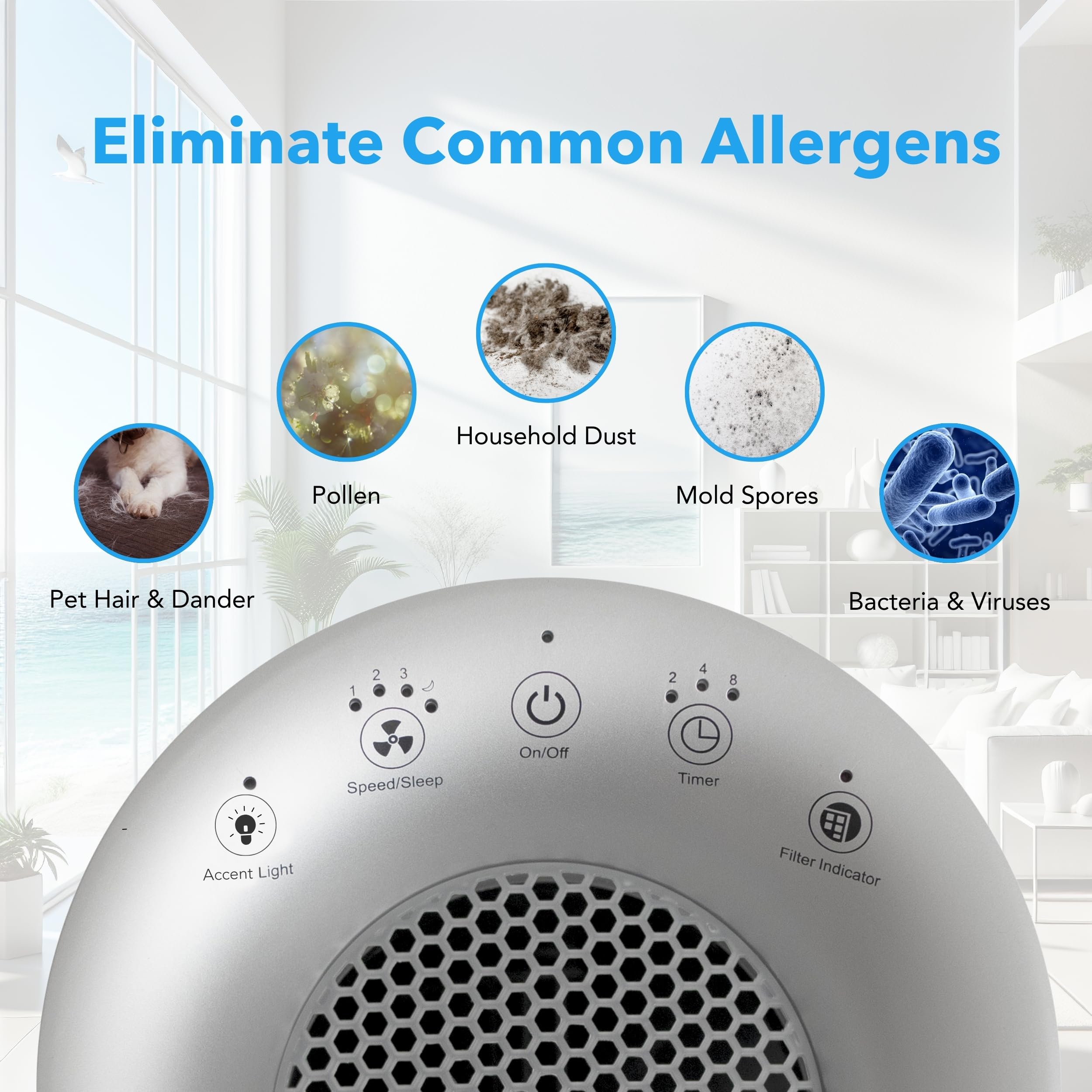 Hunter Hp450Uv Round Air Purifiers For Home, True Hepa Air Purifier Tower For Pets, Odors, Allergens, Smoke, Dust, Vocs. Hepa A