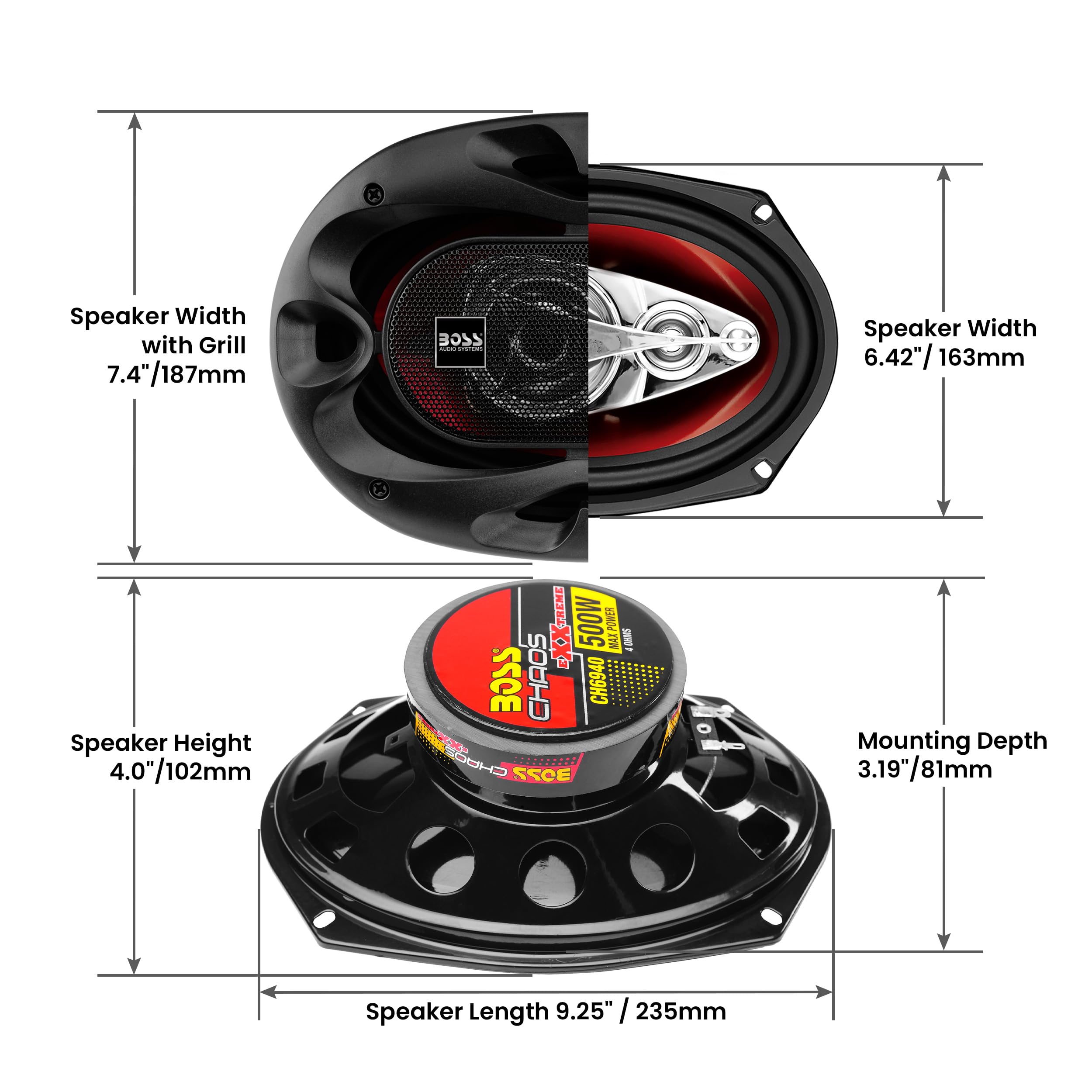 Boss Audio Systems Ch6940 Car Speakers   500 Watts Of Power Per Pair And 250 Watts Each, 6 X 9 Inch , Full Range, 4 Way, Sold In