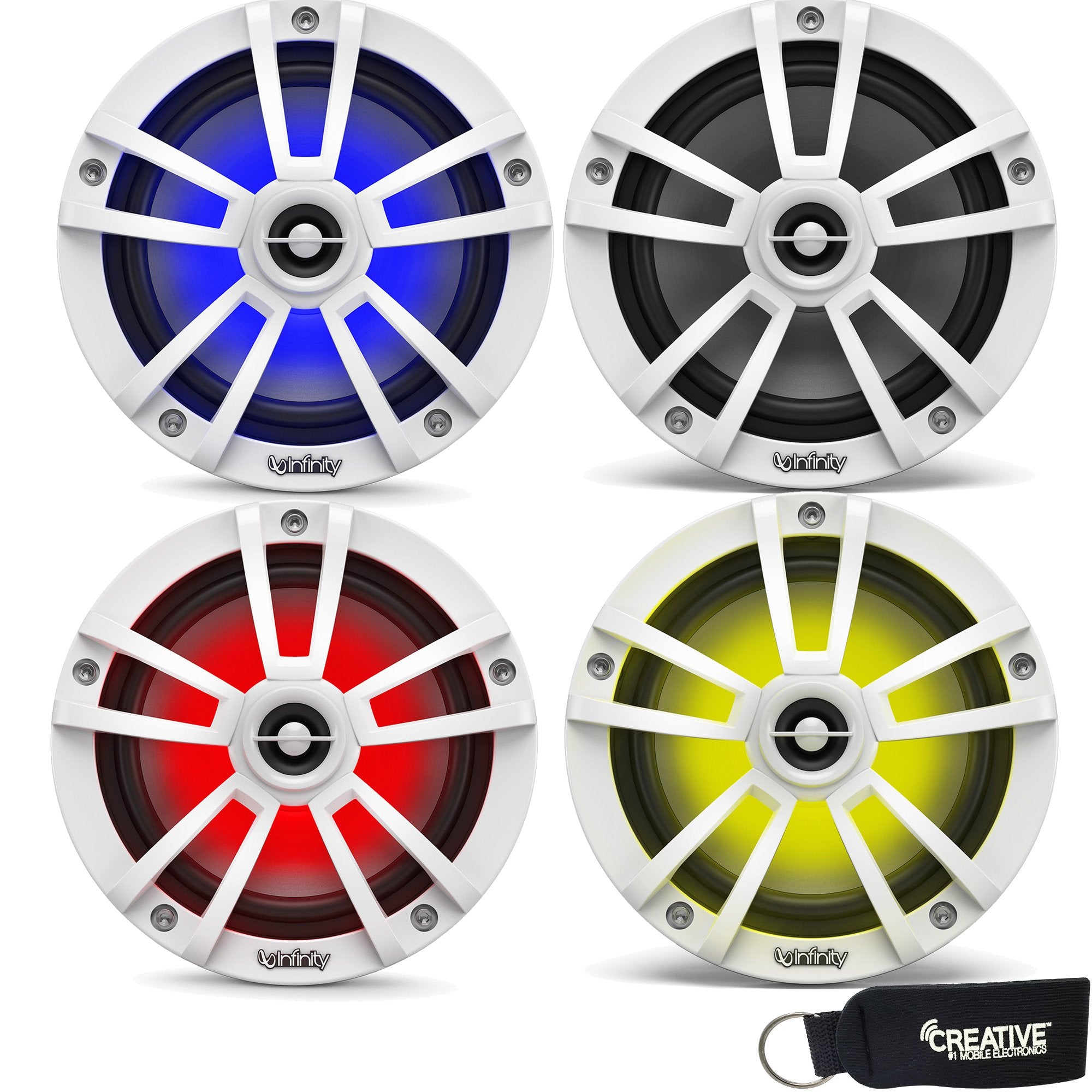 Infinity Marine Bundle - Two Pairs of Infinity 622MLW Marine 6.5 Inch RGB LED Coaxial Speakers - White