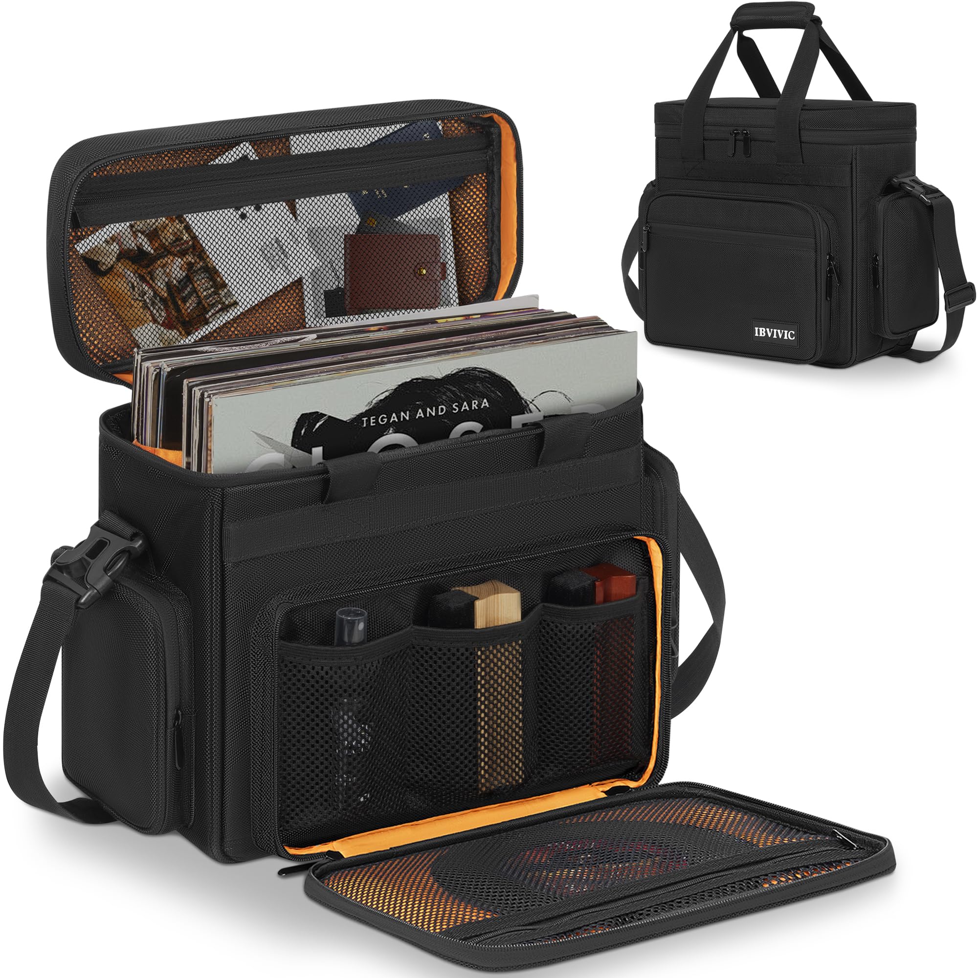IBVIVIC Vinyl Record Carrying Bag Fits 7/10/12 Records, Travel Storage Case for Vinyl Albums Record Storage Organizer with Divid