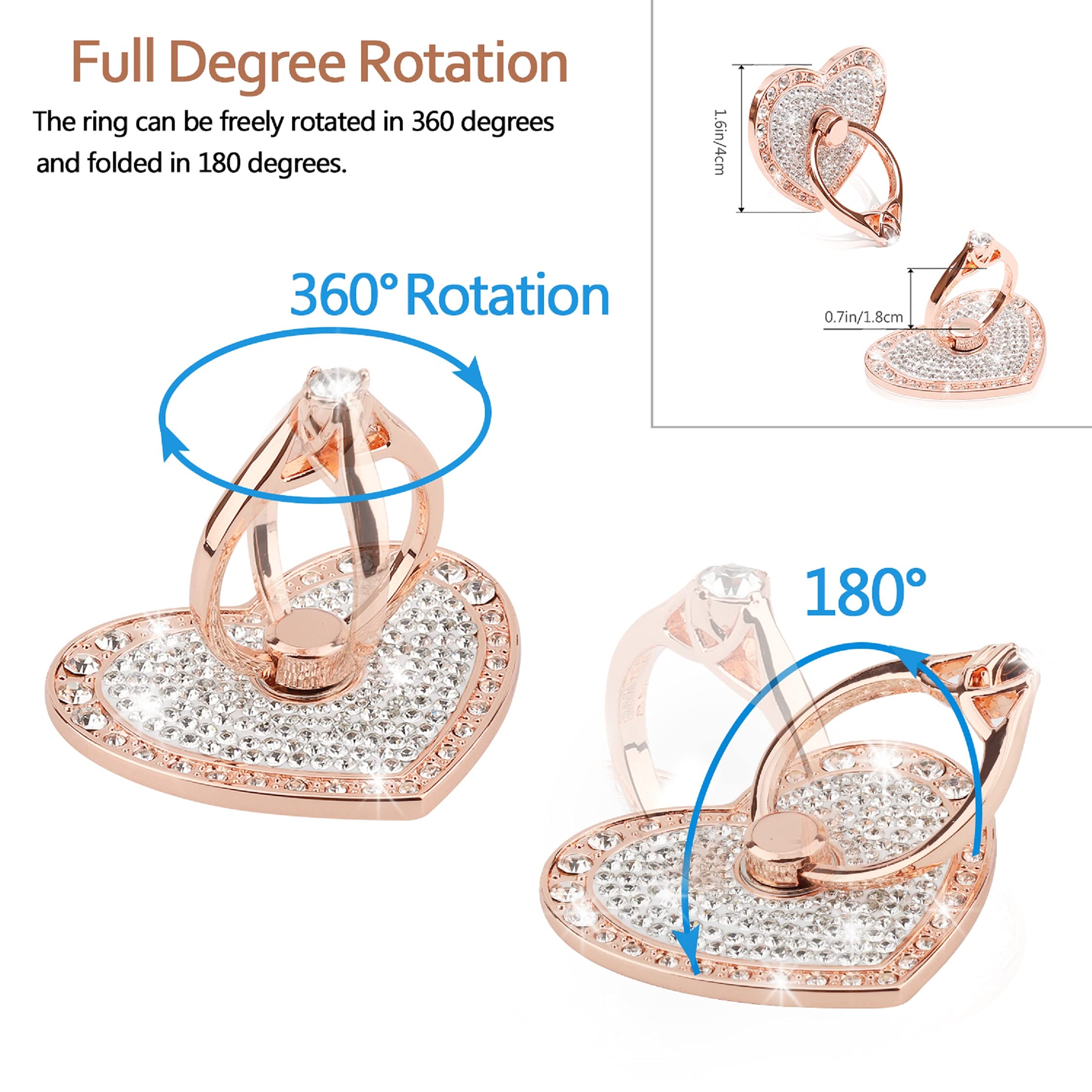 Cell Phone Finger Ring Holder With Blingy Crystals, Nsiucion Heart Love Phone Ring Kickstand [Washable] [Removable], 360Rotation
