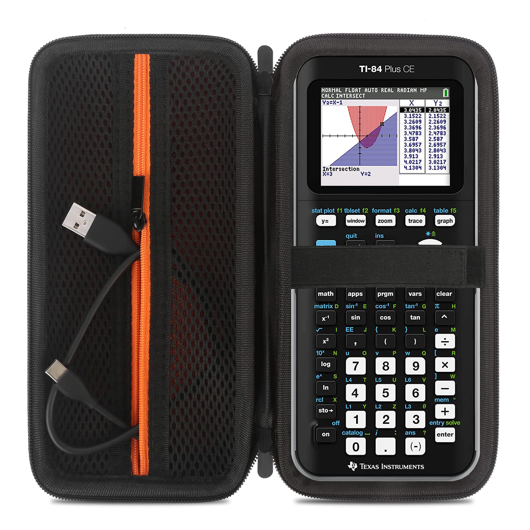Elonbo Carrying Case For Texas Instruments Ti 84 Plus Ce/Ti 84 Plus/Ti 83 Plus Ce/Casio Fx 9750Gii Color Graphing Calculator, Extra Mesh Pocket Fits Charging Cable, Charger, Manual, Black