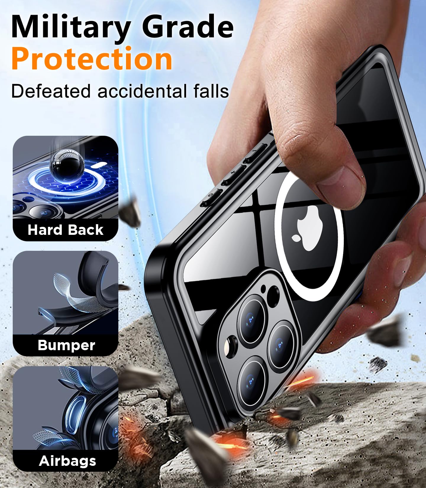 Temdan Magnetic For Iphone 16 Pro Max Case Waterproof,Built In Screen Protector[Ip68 Underwater][Upgrade Military Dropproof][Com