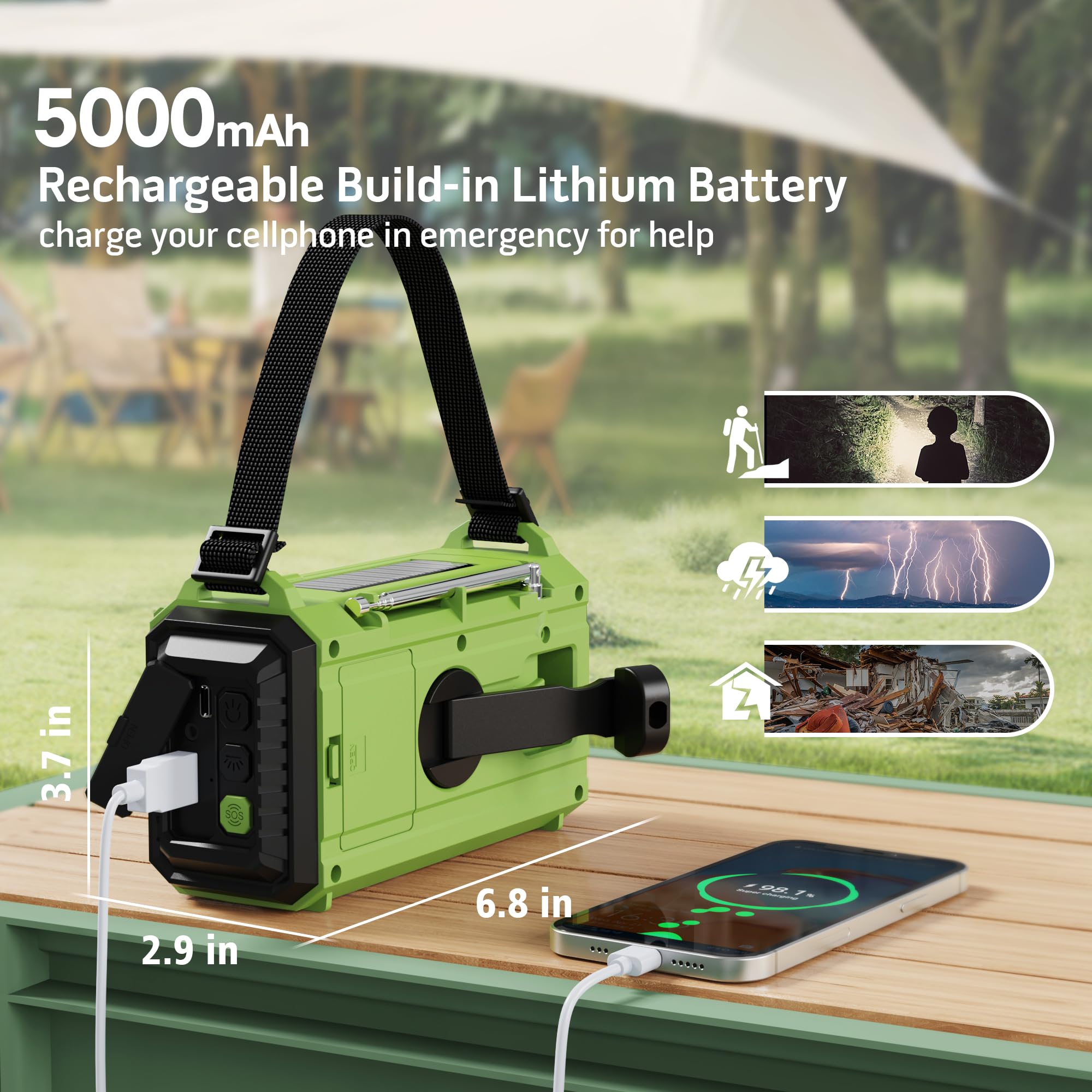 Emergency Radio,5000 Noaa Weather Radio With Am/Fm/Noaa/Sw,Sos Battery Operated Radio,5 Way Powered Emergency Hand Crank Radio W