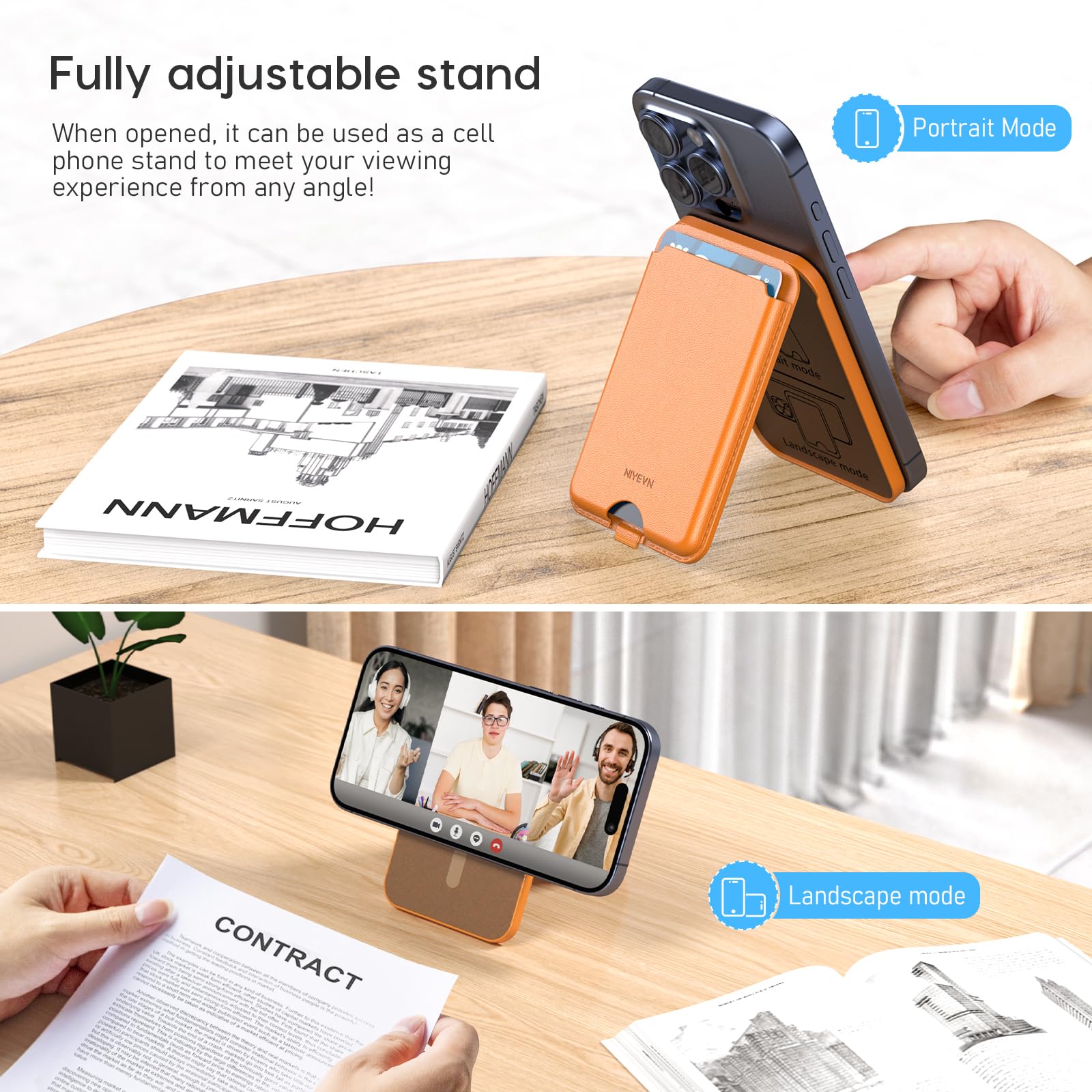 Niyevn Magnetic Cardholder Wallet For Iphone - Leather Cellphone Magnet Wallet With Adjustable 3 Card Holder Stand Compatible Wi