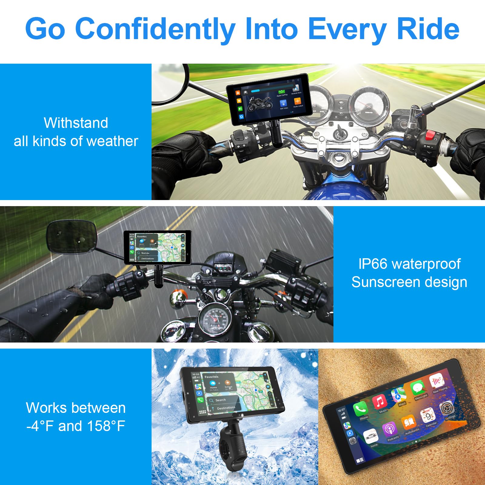 Tenbaba Portable Motorcycle Dash Cam, Motorcycle Wireless Apple Carplay & Android Auto, Hd Dual 1080P Dash Camera, Motorcycle Dv