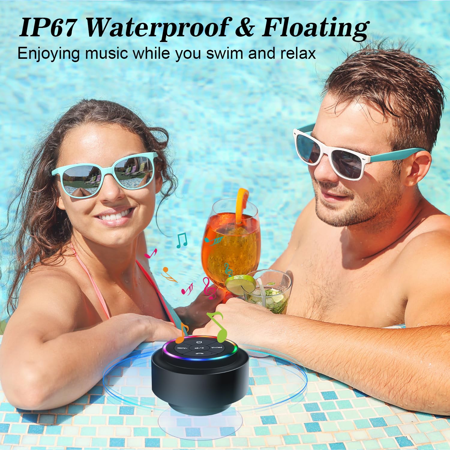 Nitmtyou Bluetooth Shower Speaker, Portable Bluetooth Wireless Waterproof Speaker For Pool, Floating Ip67 Led Light Bathroom Spe