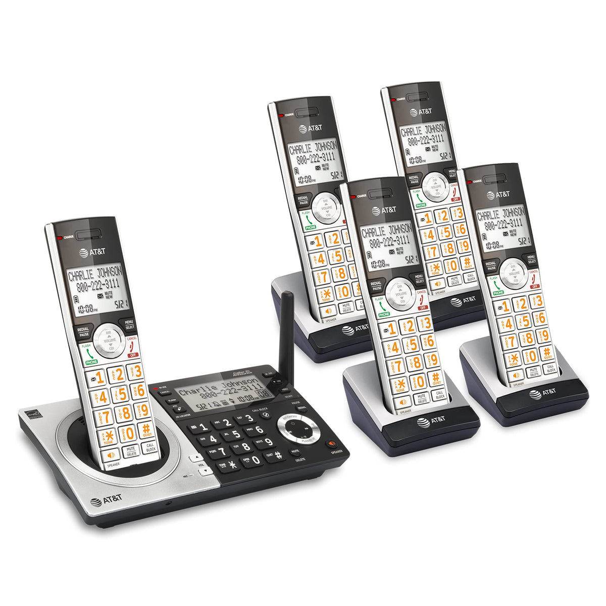 At&T Cl83507 Dect 6.0 5 Handset Cordless Phone For Home With Dual Keypad Base, Answering Machine, Call Blocking, Caller Id Annou