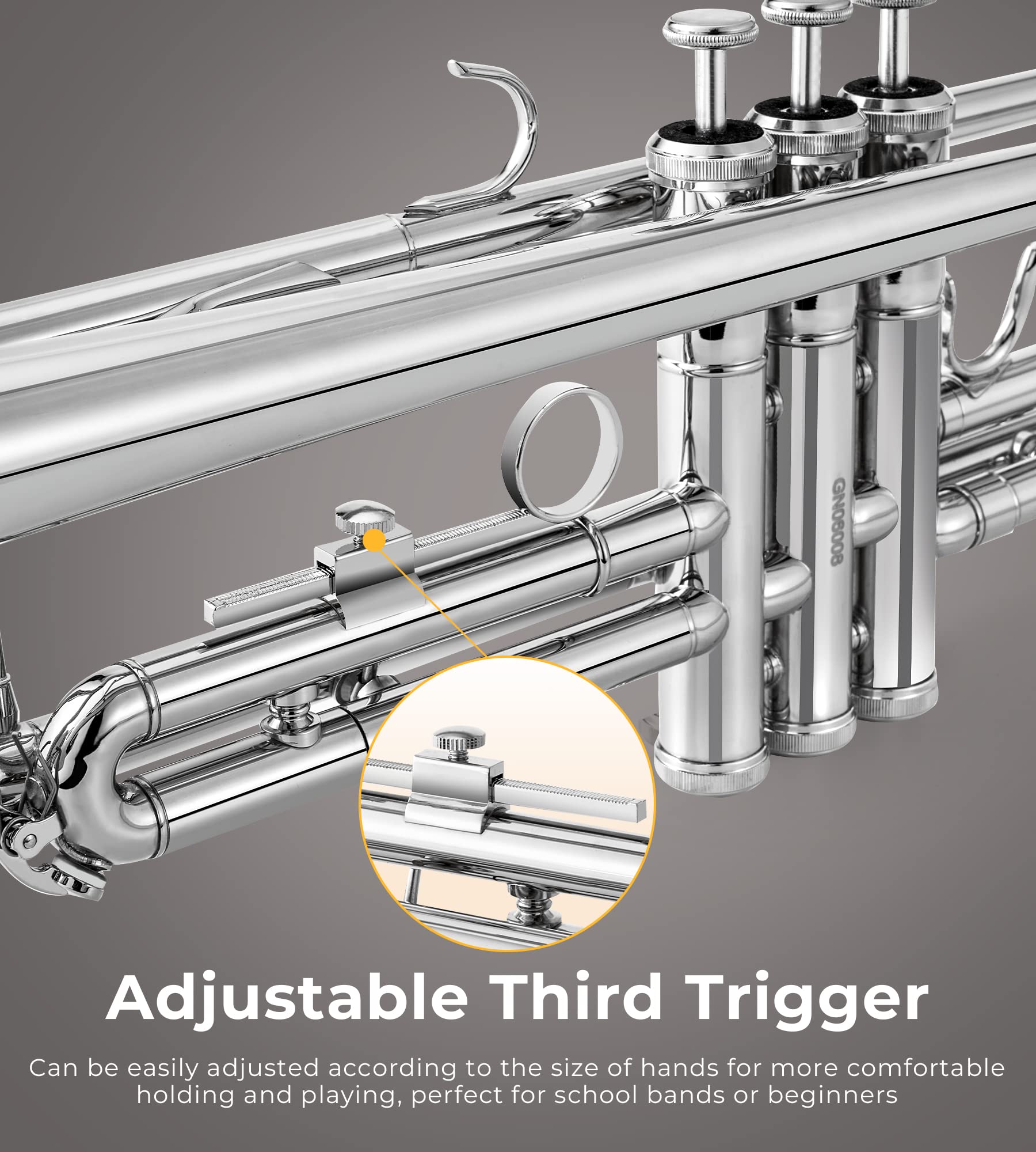 Trumpet, Bb Standard Trumpet Brass Silver Student Trumpet Instrument For School Band Orchestra Beginners Adults With Hard Case,