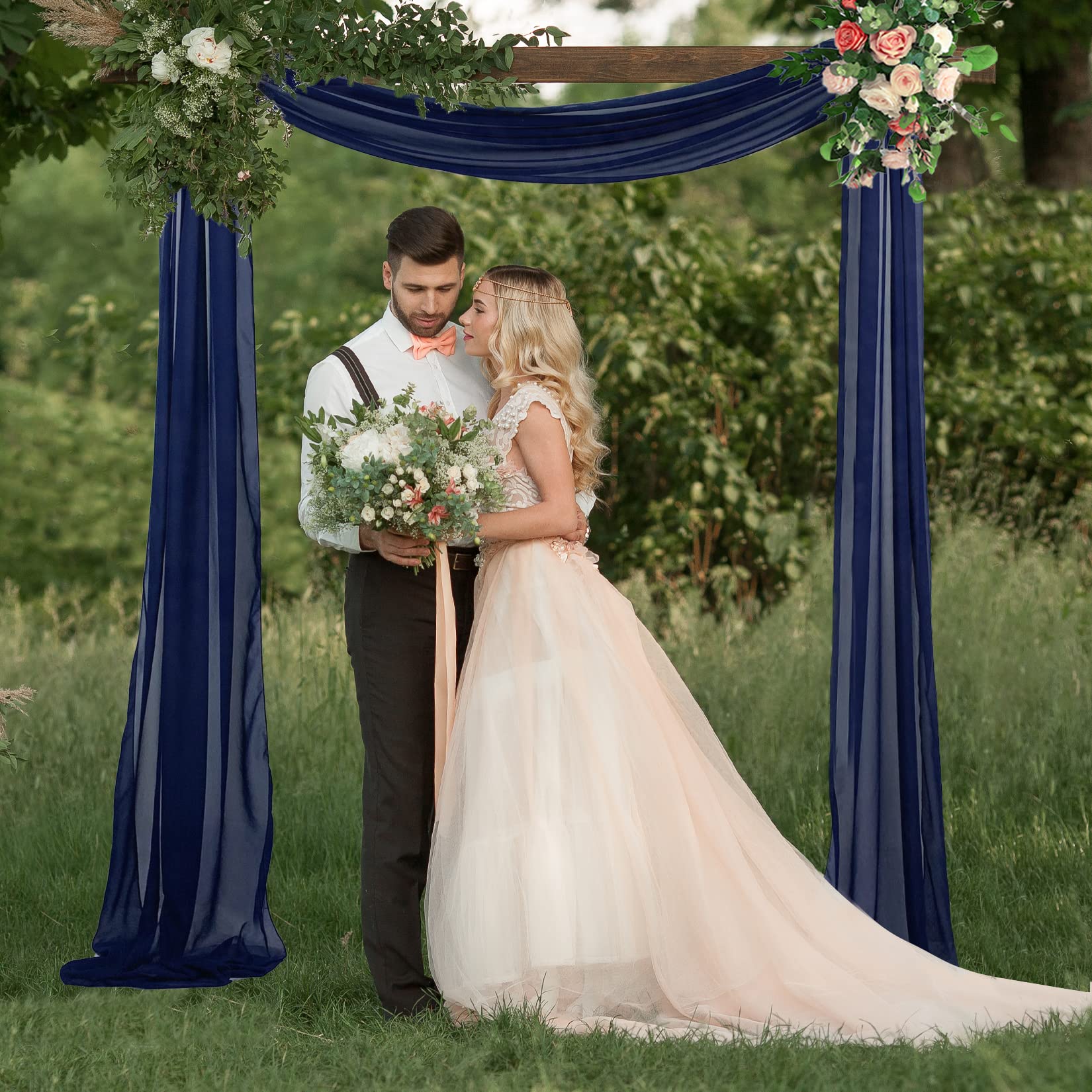 Fuhsy Wedding Arch Draping Fabric Navy Blue Arch Drapes 20Ft 1 Panel Sheer Wedding Arch Backdrop Curtains For Parties Outdoor Ch