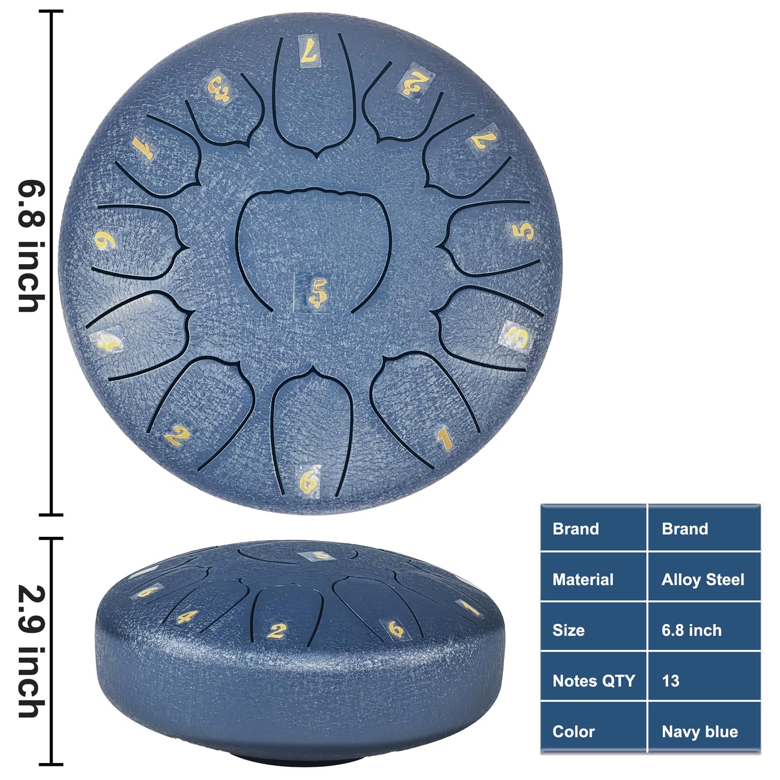 Ironkoi Steel Tongue Drum: 6.5-Inch, 13-Tone Musical Percussion Instrument, Rain Drum, Blue