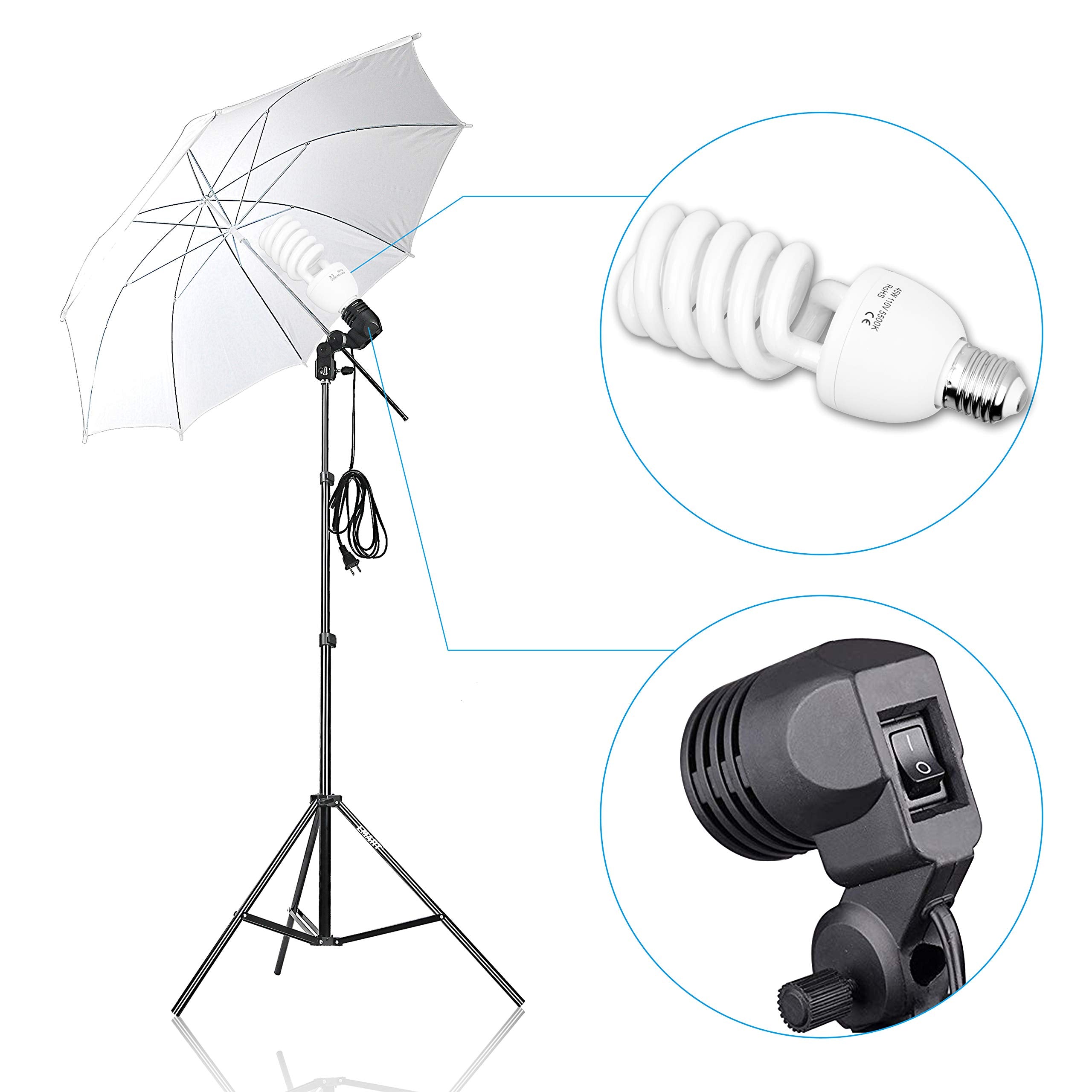 Emart 8.5X10Ft Photography Backdrop Kit With 400W 5500K Daylight Umbrella Continuous Lighting Set, Black & White Backgrounds For
