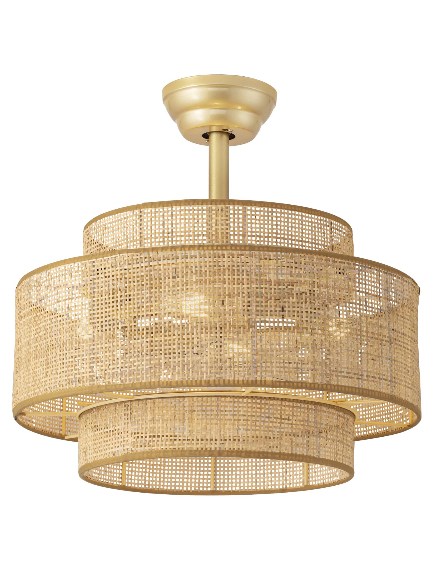 Boho Fandelier Ceiling Fan with Light Rattan Chandelier Fan Remote Gold Caged Ceiling Fan with Light for Bedroom, Living Room Nu