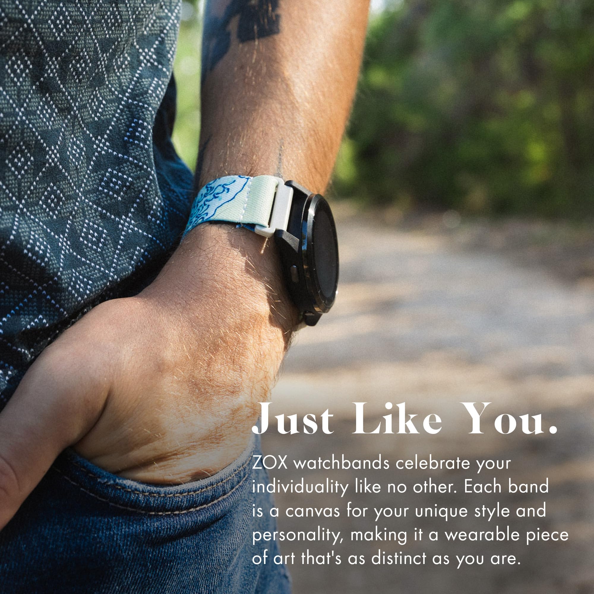 Zox Android Smart Watch Band - The Great Wave | Soft, Adjustable Elastic Band With Motivational Affirmations And Beautiful Artwo