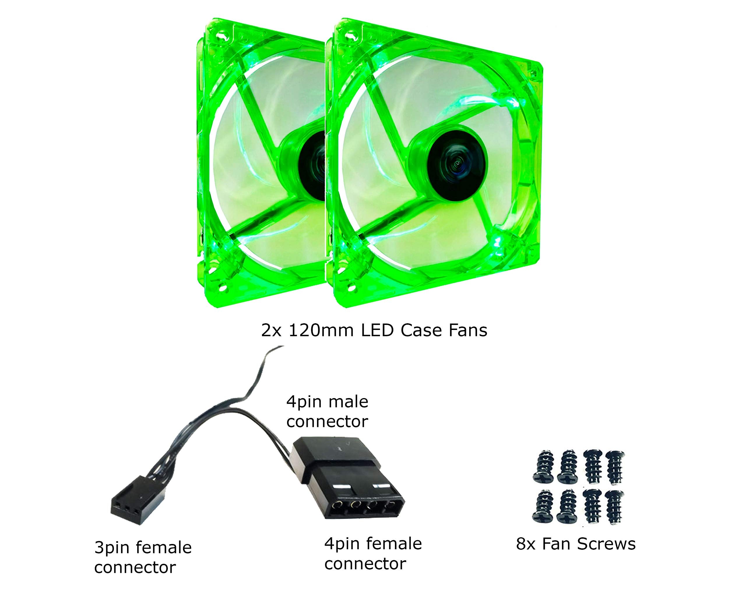 Apevia Af212L Gn 120Mm 4Pin Molex + 3Pin Motherboard Silent Green Led Case Fan (2 Pk)
