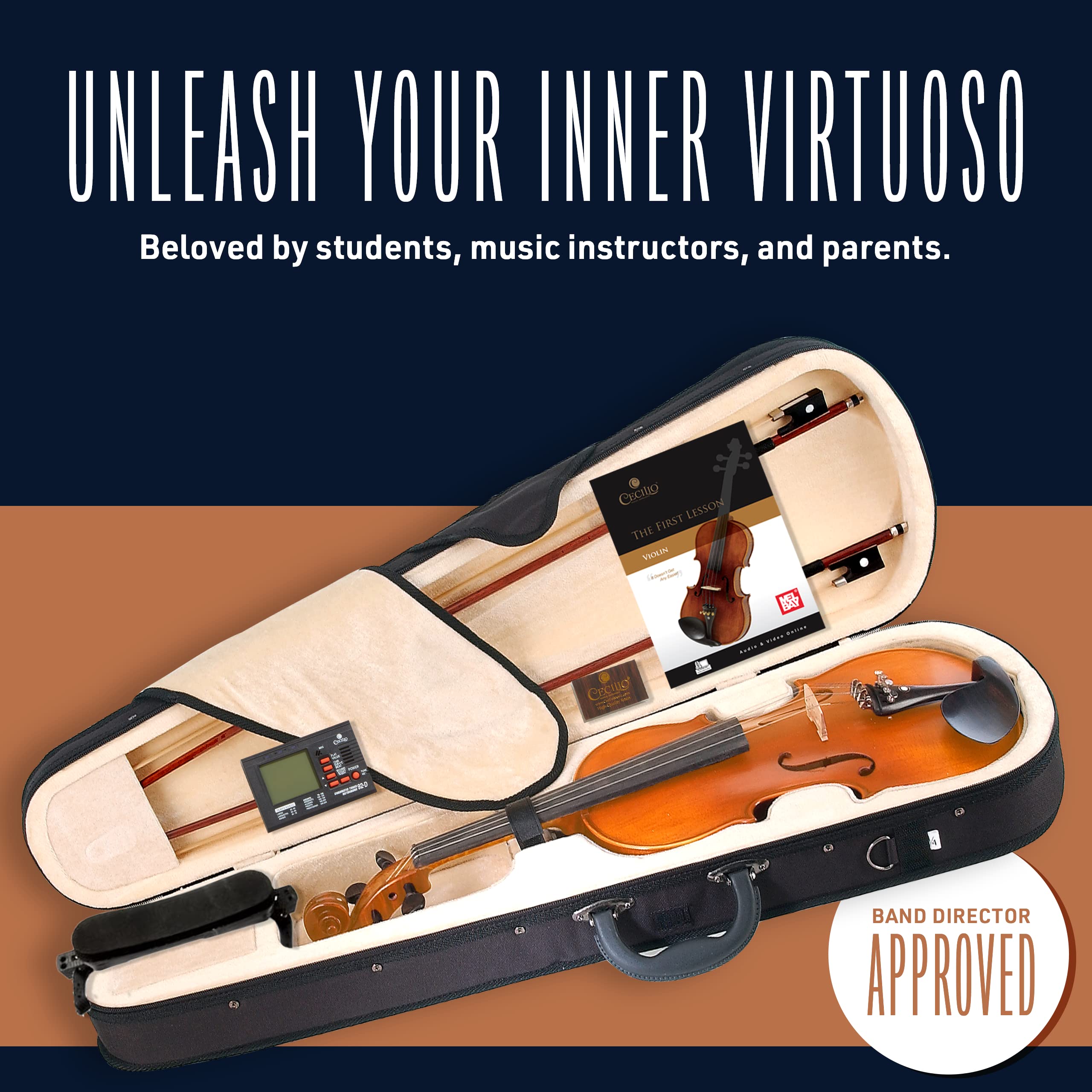 Cecilio Cvn-300 Solidwood Ebony Fitted Violin With Daddario Prelude Strings, Size 1/2