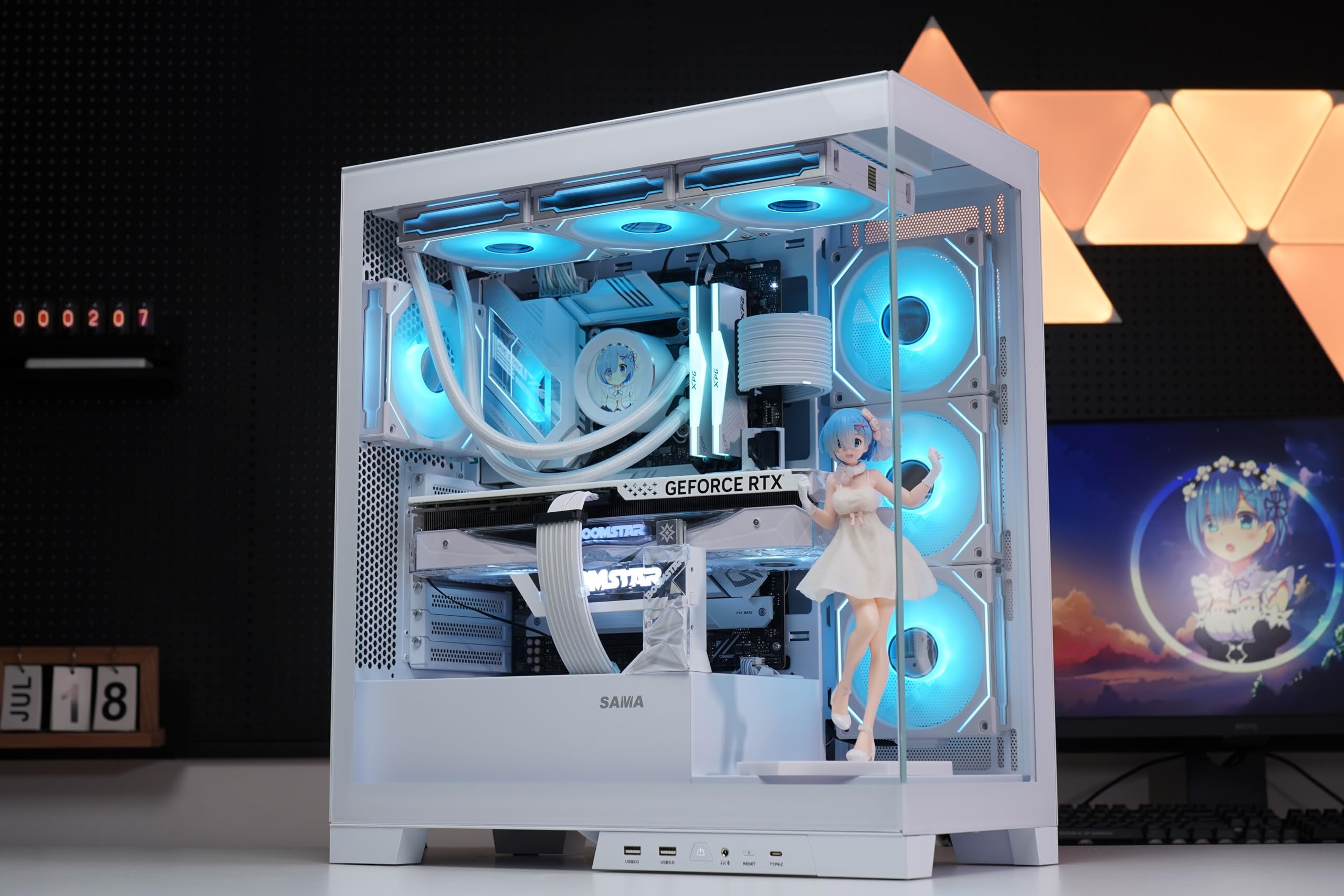 Sama Neview 4503 White Airflow Full Tower Case Atx Pc Gaming Case Dual Tempered Glass 4X12Cm Argb Fan Pre Install Usb3.0X2 Type