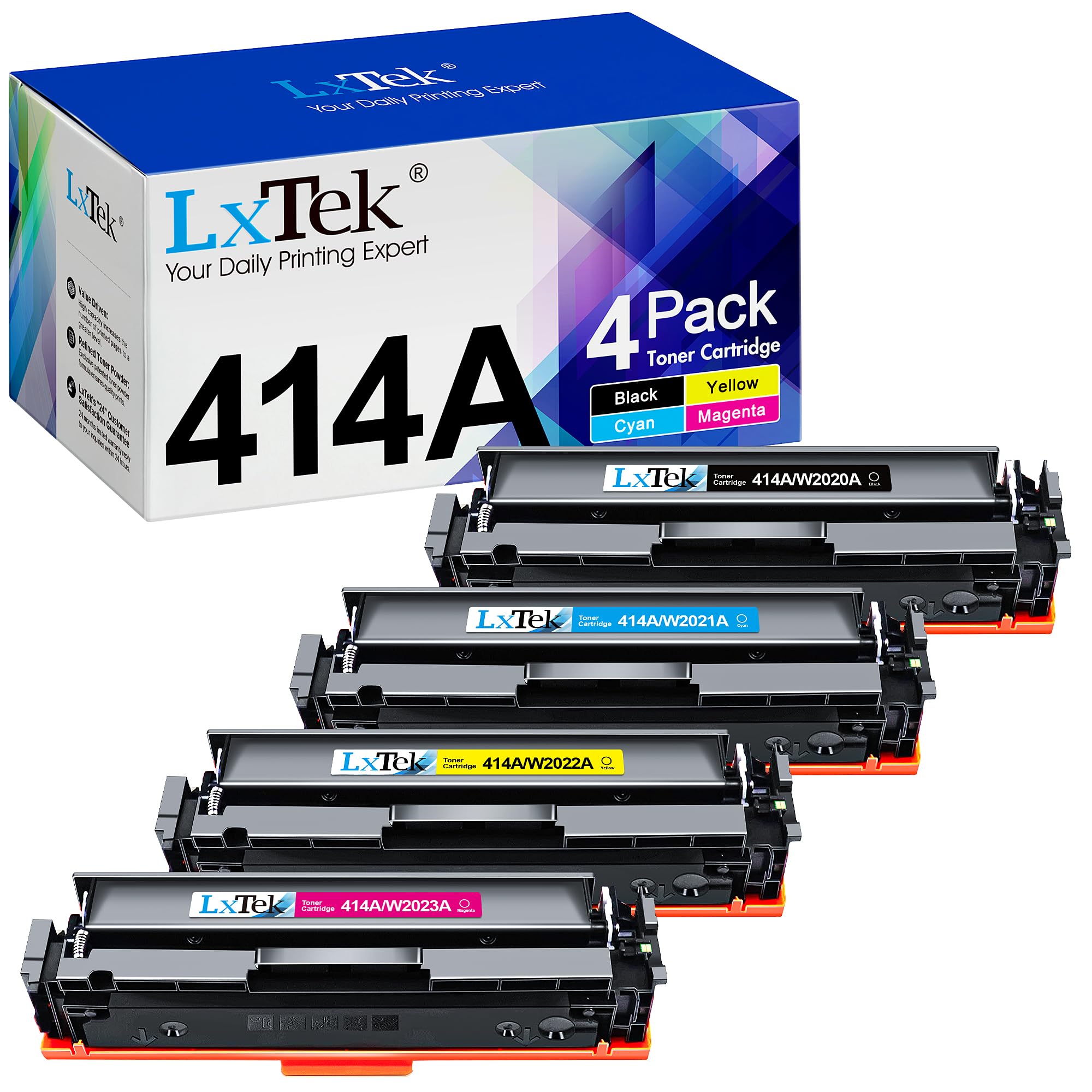 Lxtek Compatible For Hp 414A Toner Cartridges 4 Pack (With Chip) Replacement For Hp 414A 414X To Use With Hp Color Pro Laserjet
