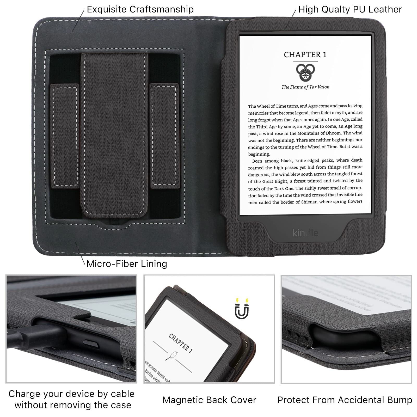 Walnew Stand Case For 6    All New Kindle (2022 Release), Multi Viewing Stand Cover Flip Case With Two Hand Straps And Auto Slee