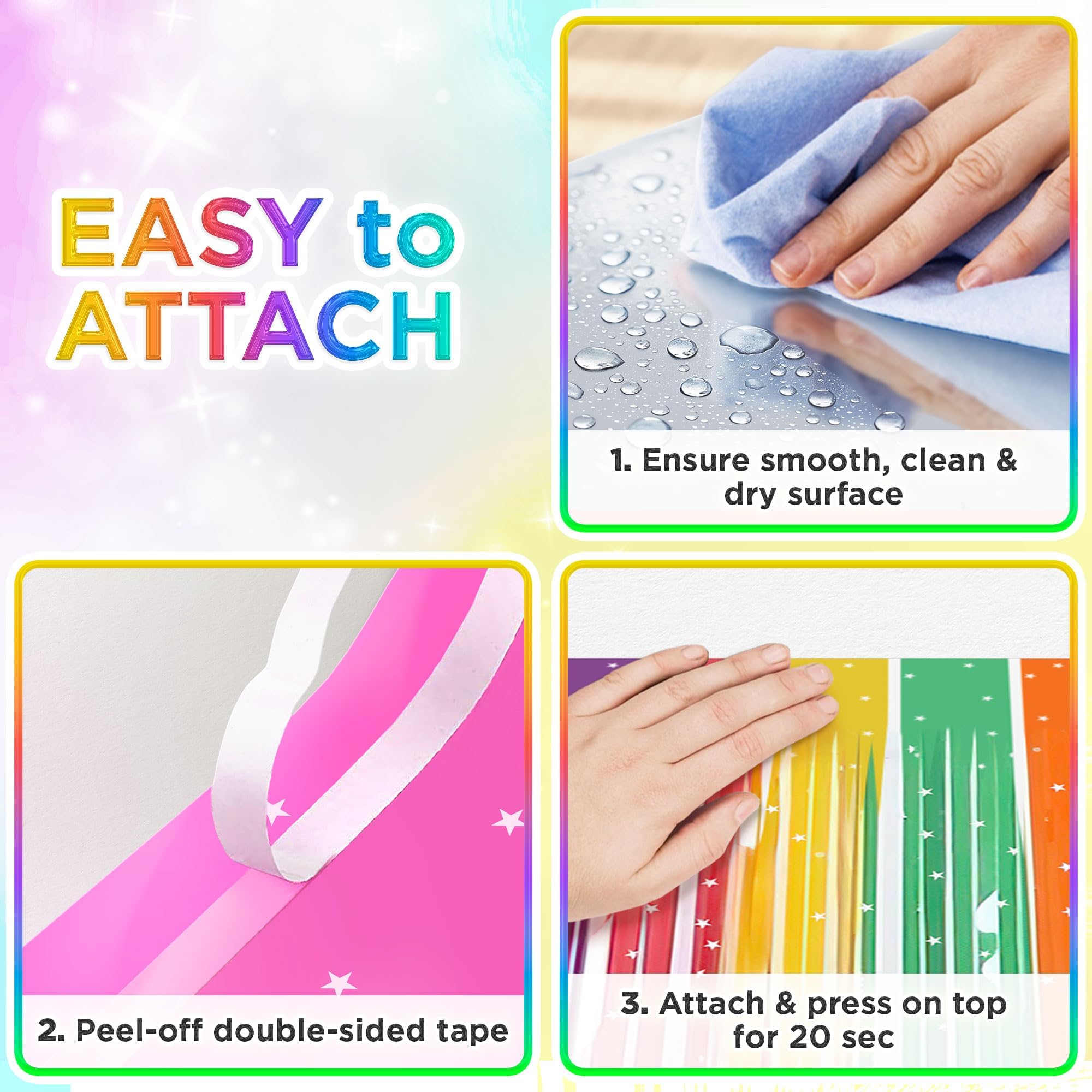 Shimmer Wall Curtain Backdrop (2 Pack, 6.6 X 3.3 Ft), Rainbow Streamers Curtain For Birthday Party Decorations, Photo Booths & T