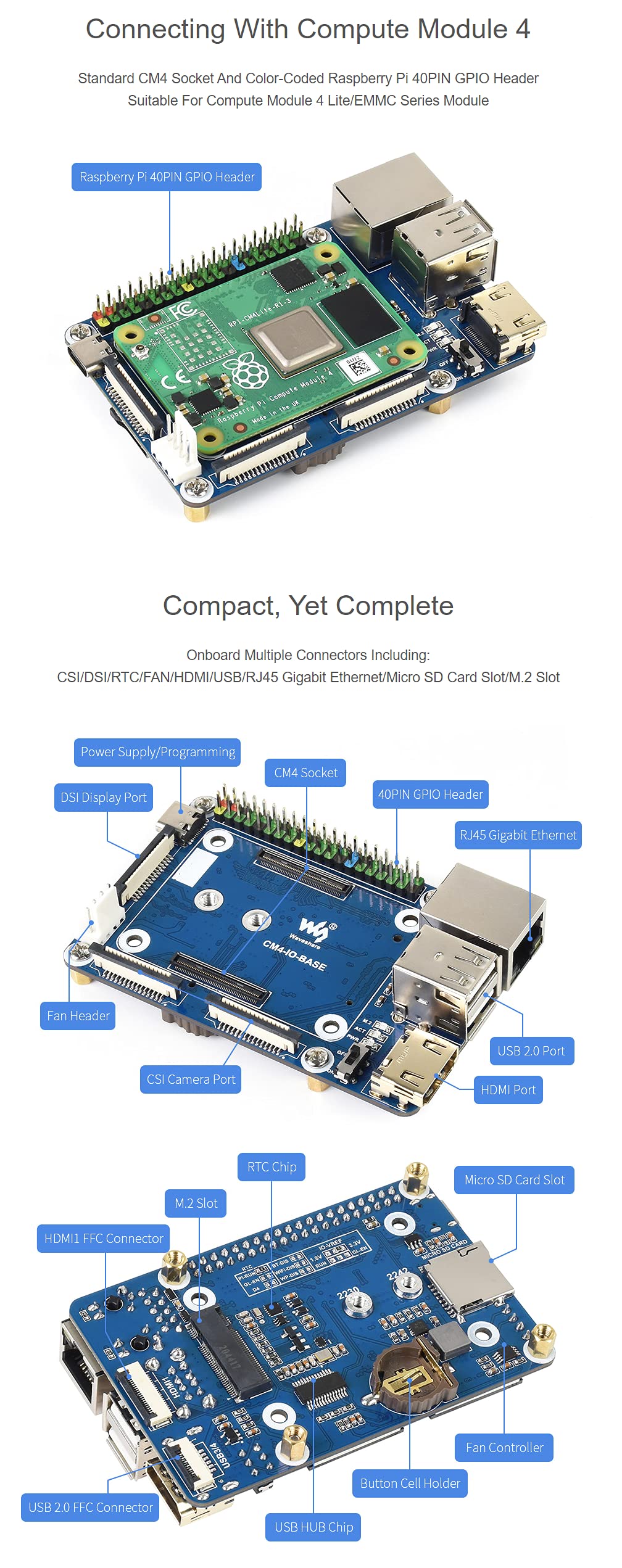 Cm4-Io-Base-B + Usb Hdmi Adapter, For Raspberry Pi Compute Module 4 More Usb And Hdmi Connectors Via Ffc