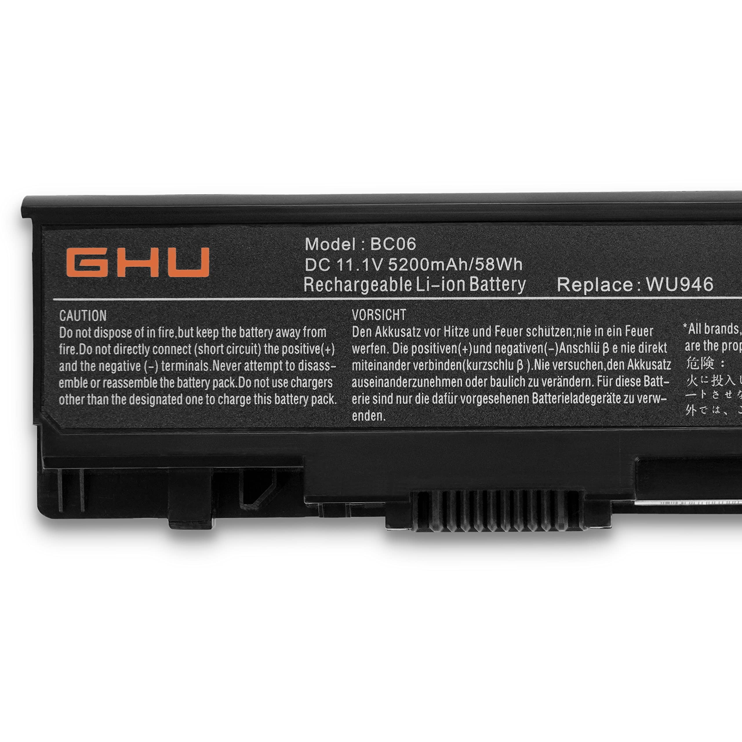 Ghu New 6 Cells 58Wh Battery Compatible With Dell Studio 1535 1536 1537 1555 1557, 1558, Pp33L, Pp39L Battery Wu946 Wu965 Wu960