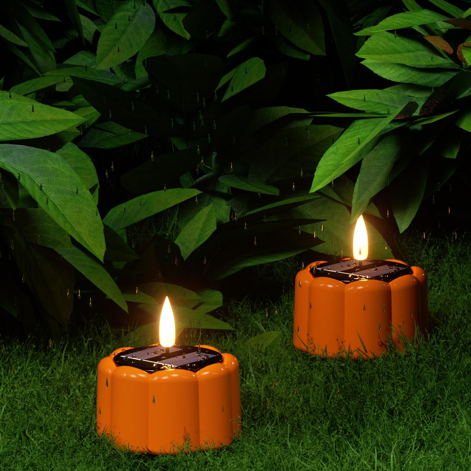 Dromance Flameless Votive Candles Solar Battery Operated Dusk To Dawn 3D Wick Flickering Outdoor Waterproof Spooky Pumpkin Led T