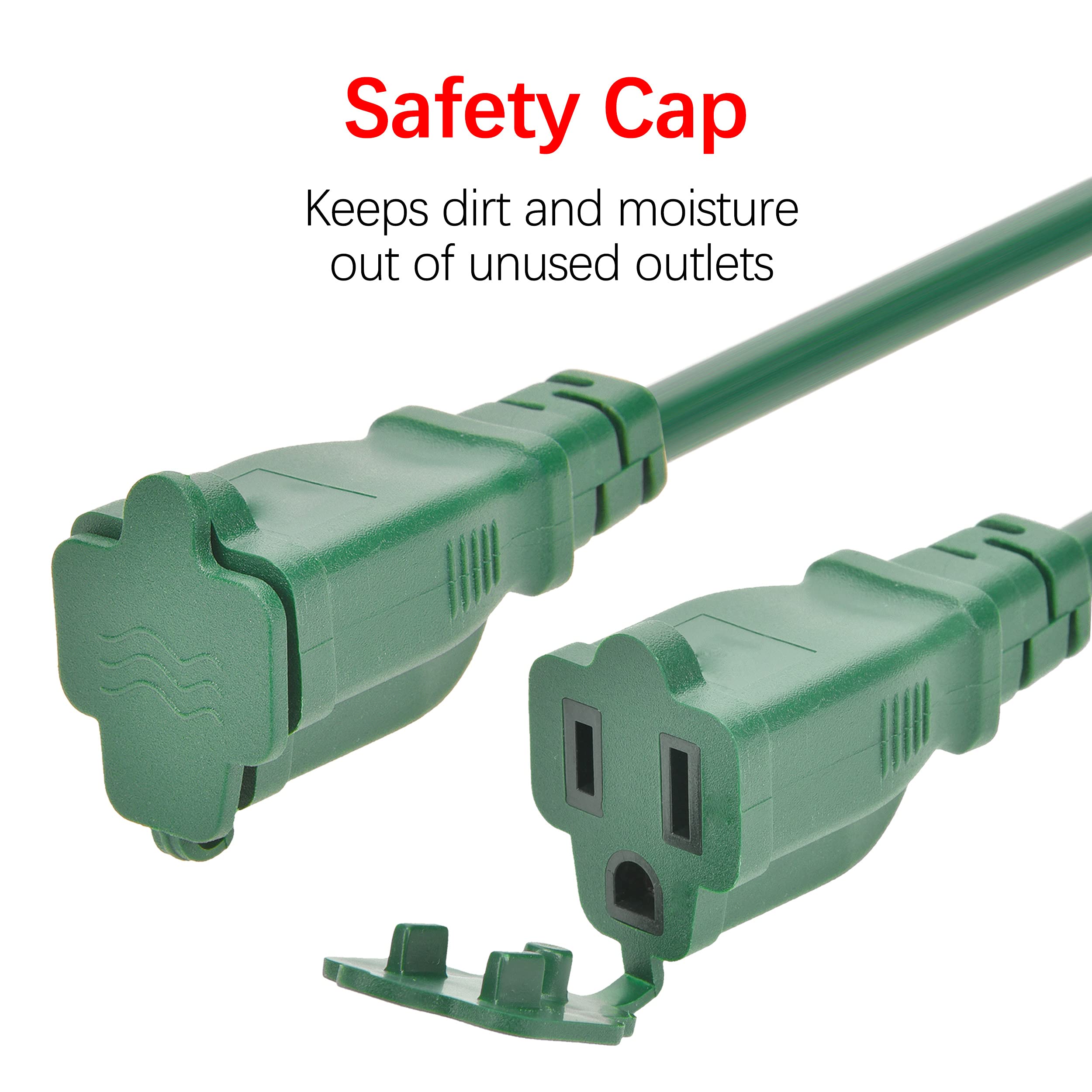 Clear Power 25Ft 16/3 Sjtw Green Landscape Extension Cord W/3 Inline Outlets & Outlet Covers, For Christmas Lights And Holiday D